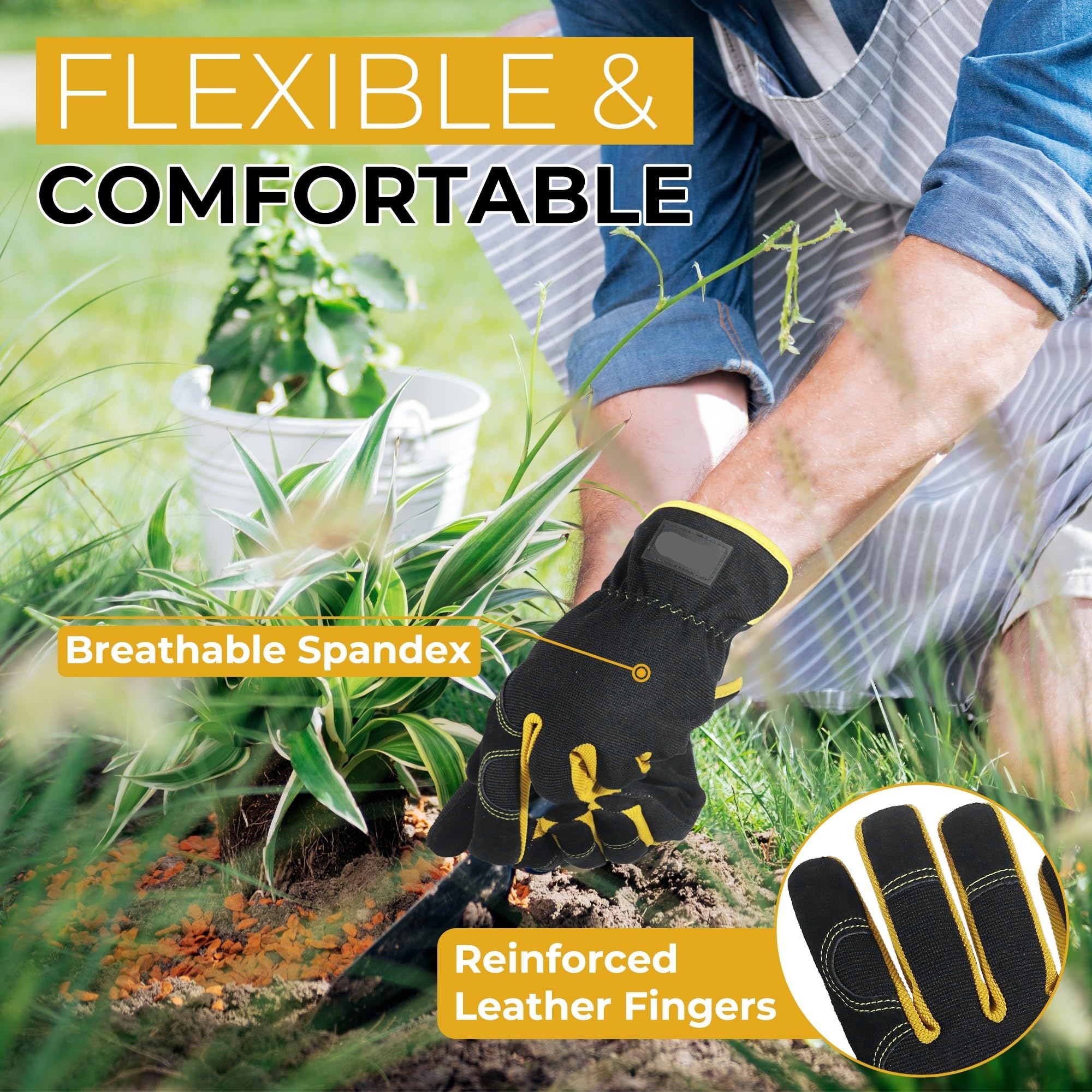 Guantes De Trabajo De Invierno Guantes de Cuero for jardinería, Guantes de Trabajo utilitarios for mecánicos, construcción, Conductores, diseño Transpirable de destreza para Jardín, Granja(XL)