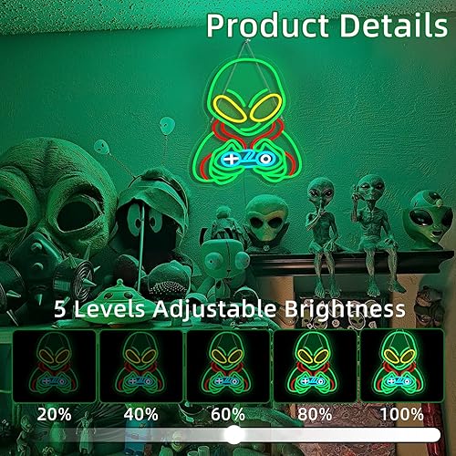 Miniatura 6 de Lucunstar Letrero LED de neón de Alien Gamer para decoración de pared, sala de juegos, dormitorio, bar, pub, cueva, decoración de habitación