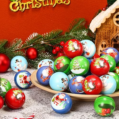 Miniatura 4 de Liliful 120 unidades de mini bolas de estrés de Navidad, Papá Noel, de 2 pulgadas, de espuma de poliuretano, bolas de estrés de Navidad para