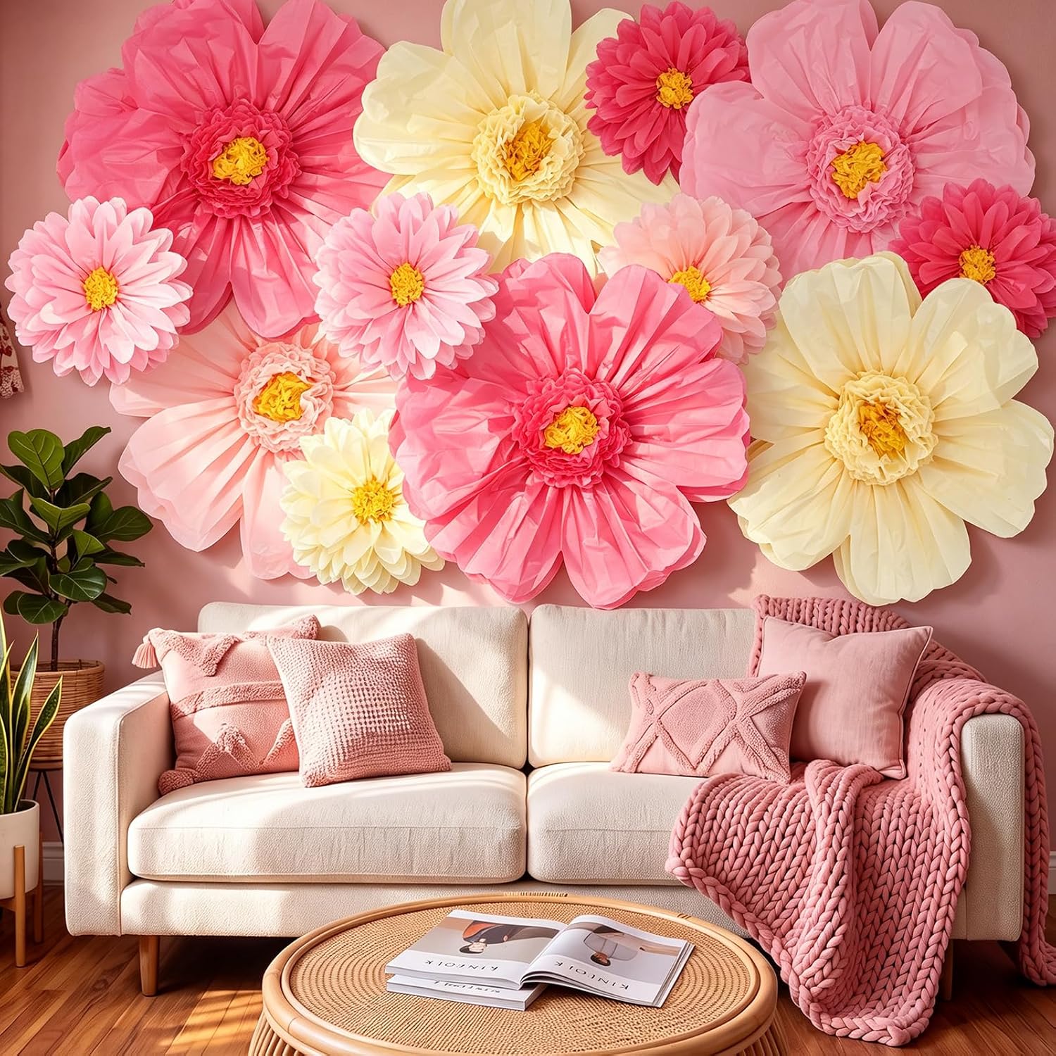 Lerheedi 6 Pcs Rose Color 31.5" 20" Giant Tissue Paper Flowers Decor