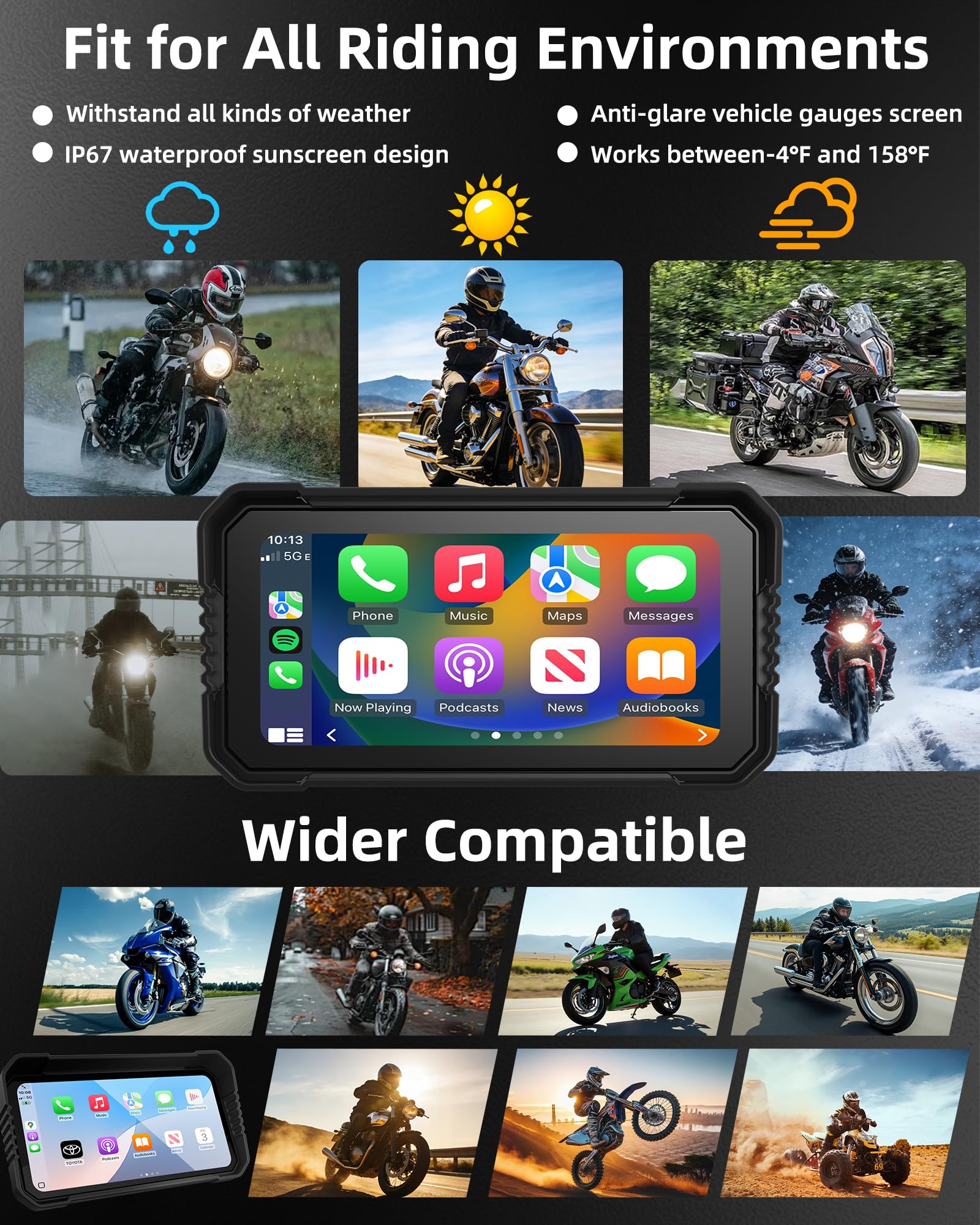Jansite 6,25 pollici Carplay Moto con TPMS, Schermo Moto Compatibile CarPlay & Android Auto Impermeabile IP67 Navigatore GPS con Bluetooth Assistente vocale