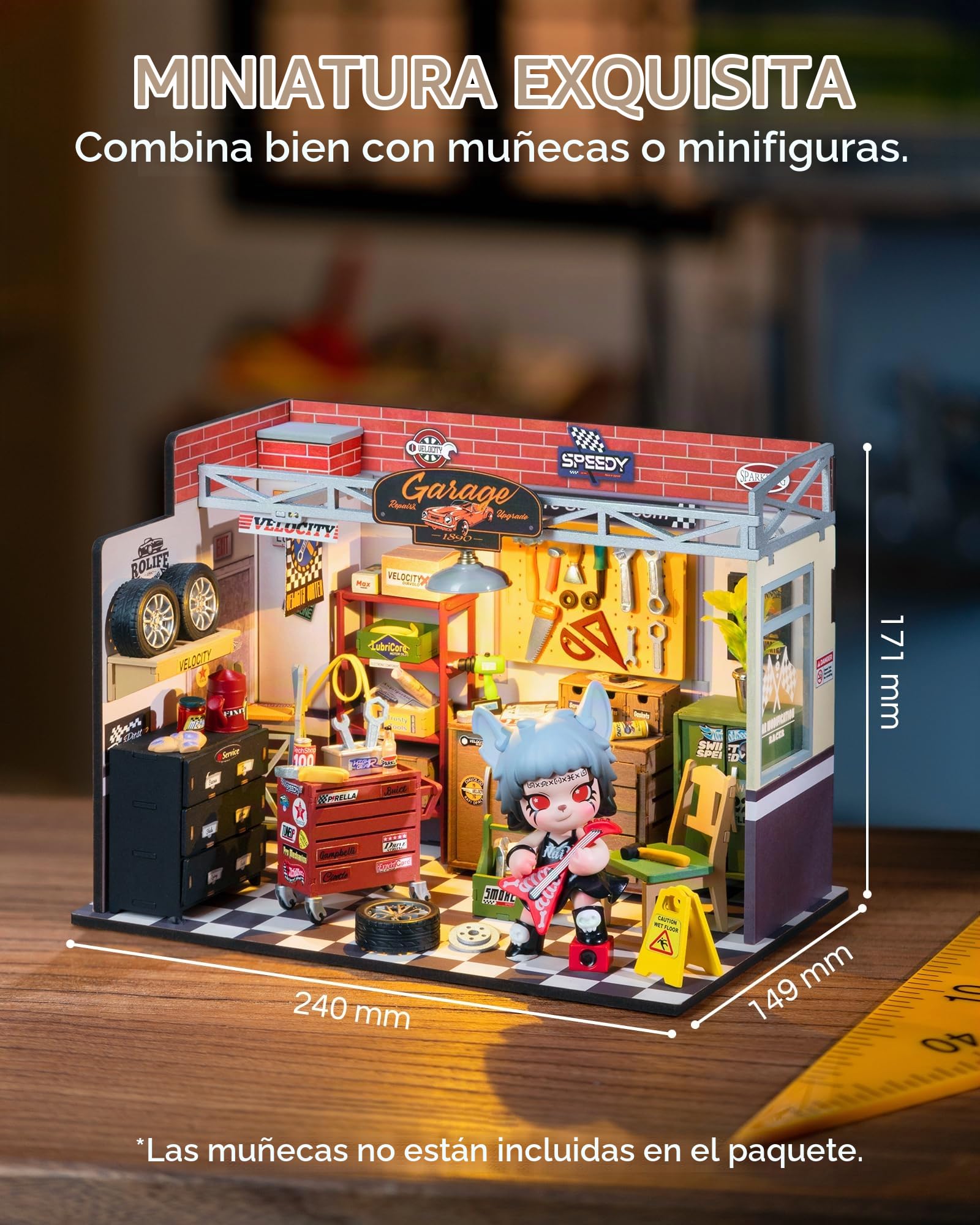 Rolife Casa de Muñecas de Madera Garaje Taller Miniatura DIY Craft Kits Casa de Muñecas Kit de Construcción con Luces LED Navidad Cumpleaños Regalo para Niños y Adultos