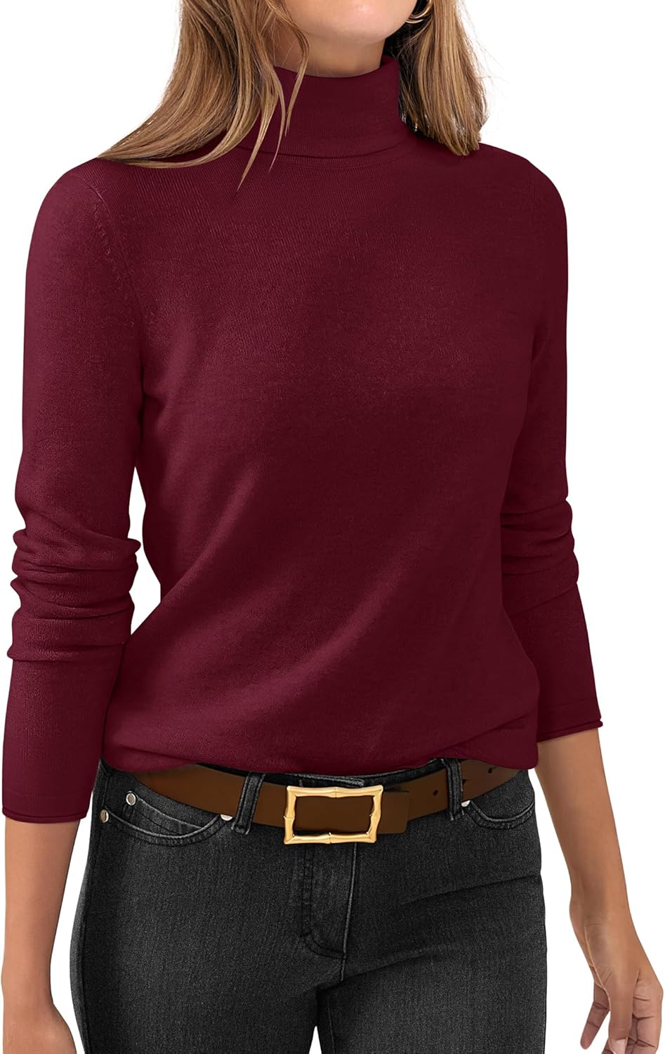 ANRABESS Womens Turtleneck Long Sleeve Sweater Tops Casual Soft Knit Fit Lightweight Basic Pullover 2025 Fall Work Outfits