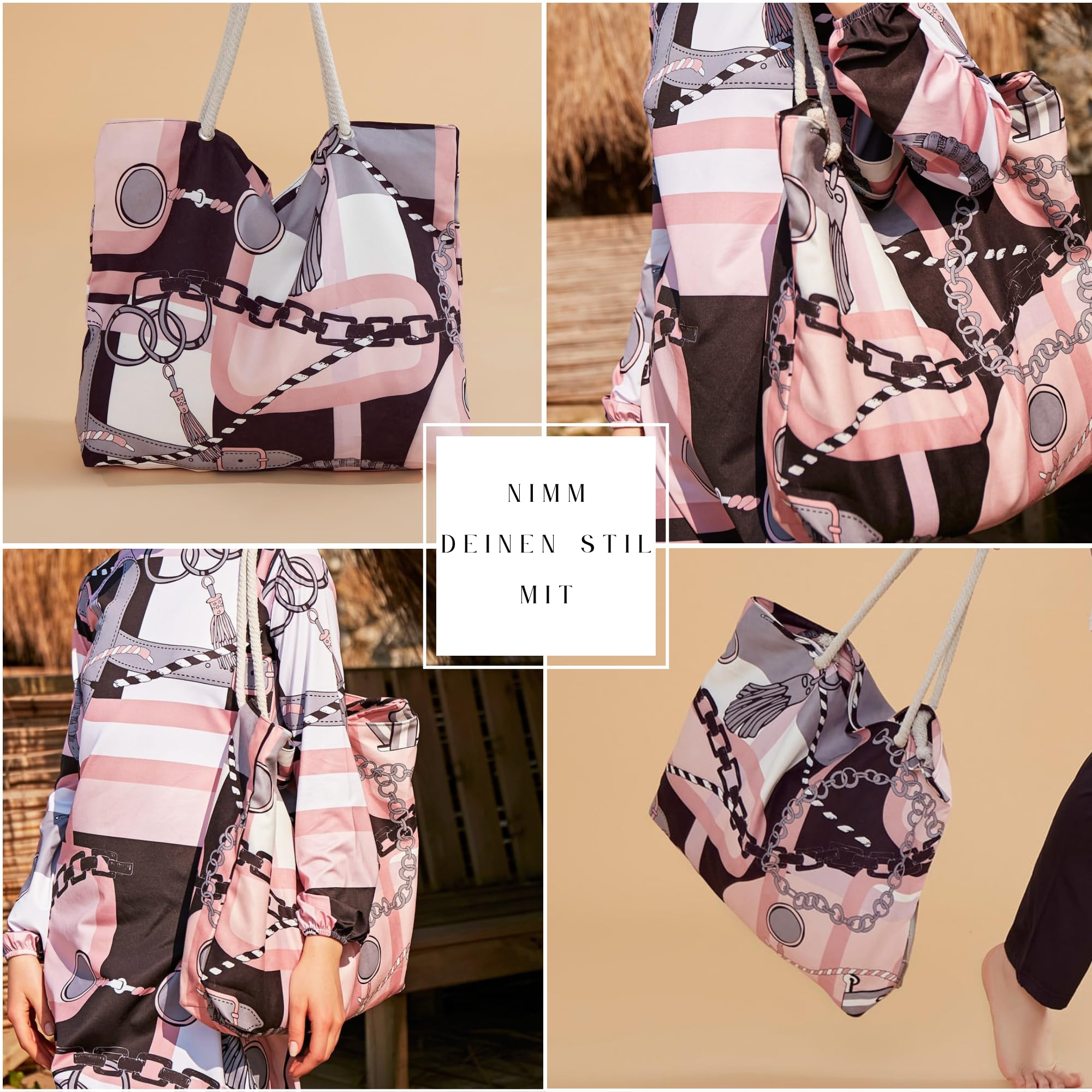 MARINA SWIMWEAR Sac de plage pour femme - Sac de shopping étanche - Sac de sport et sac fourre-tout pour femme - Sac de courses et sac de travail - Grand panier pour la plage et les loisirs