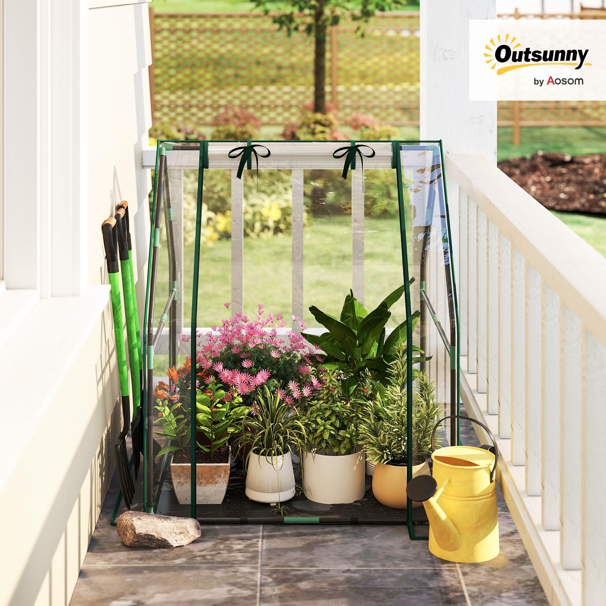 Outsunny Invernadero Pequeño Invernadero de Exterior con Puerta con Cremallera Base de Tela PE Impermeable y Marco de Acero Invernadero para Cultivar Plantas Flores 90x90x105 cm Transparente