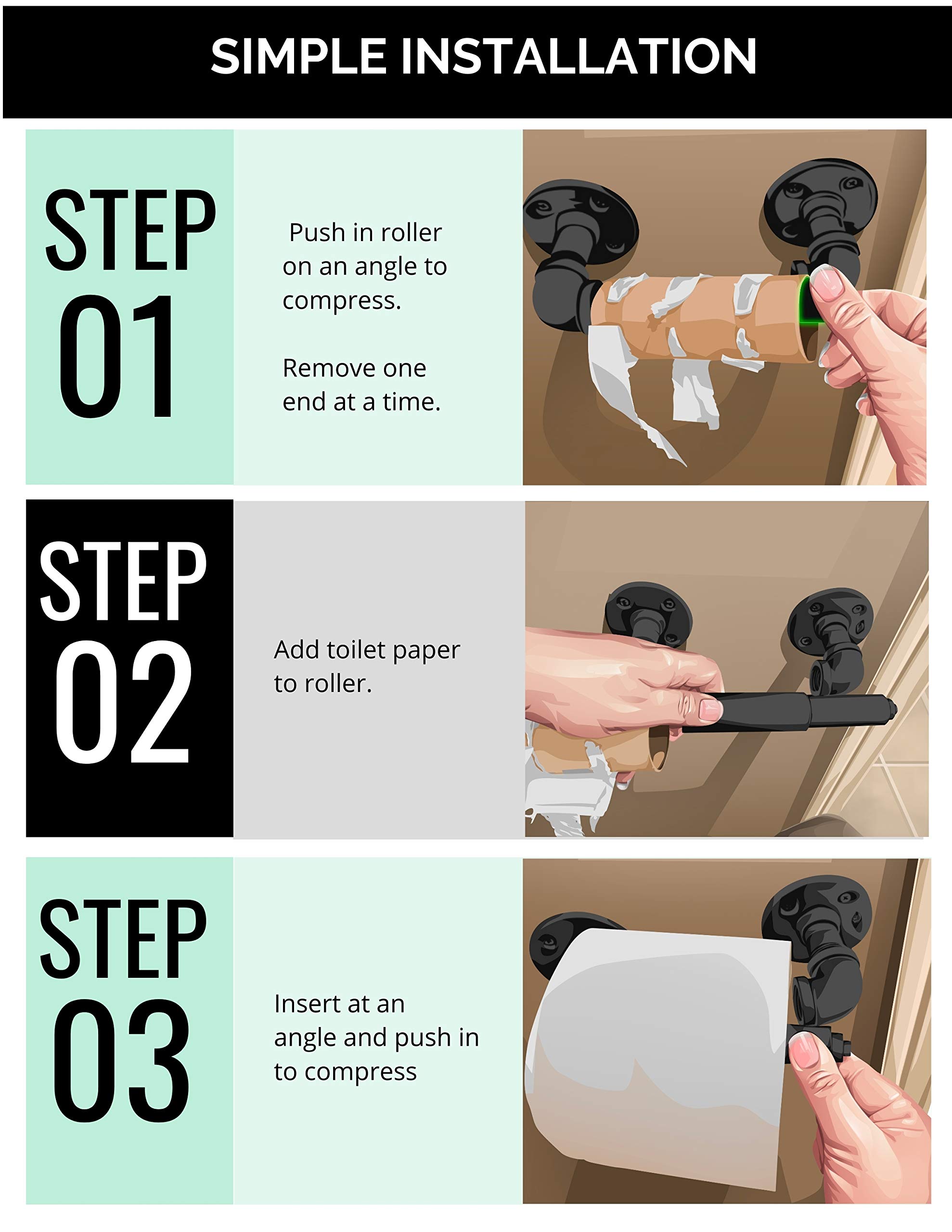Soporte para rodillos de papel higiénico (7 pulgadas), color negro, varilla de repuesto de plástico (cargada con resorte), extensor de rollo para rollos de papel de baño extra grandes 6
