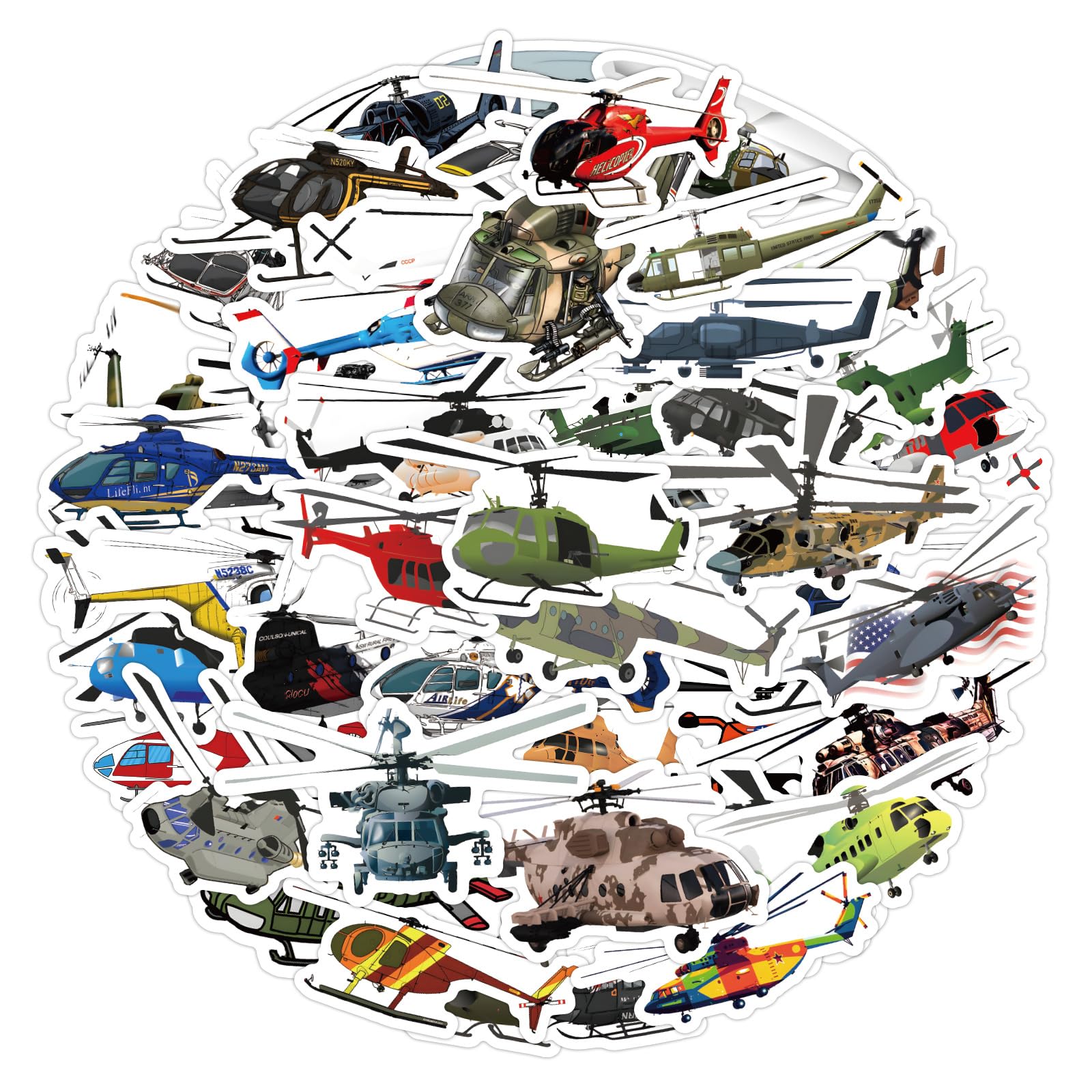 60 Pcs Helicopter Stickers for Kids Teens Adults Boys Girls Gift,Stickers Pack for Laptop,Skateboard,Luggage,Car,Bike, Cup,Computer,Water Bottle Decor,Helicopter Vinyl Waterproof Sticker Decals