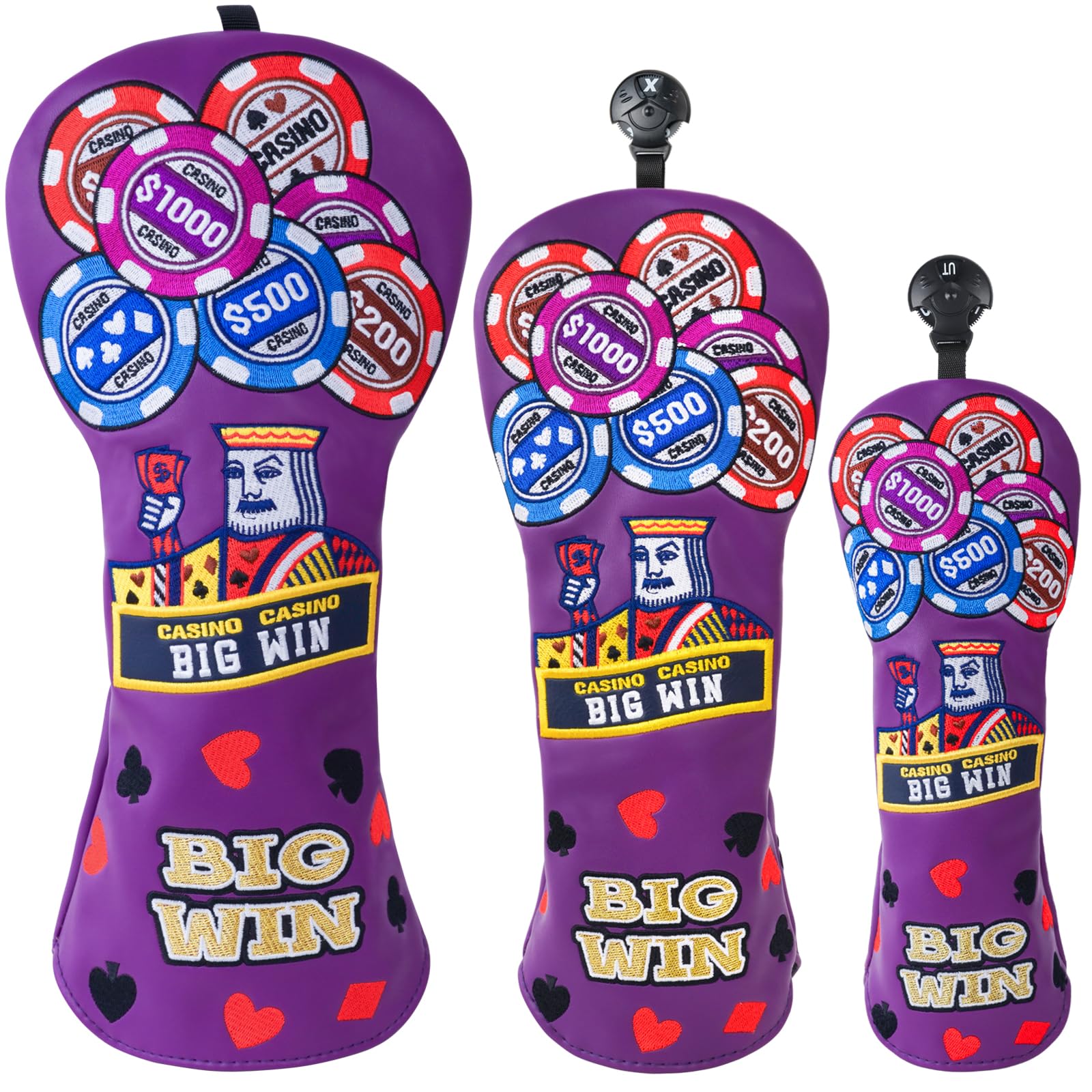 Golf Club Wood Head Covers for Driver/Fairway/Hybrid/(1.F.H)/Blade Putter BIGWIN Purple PU Leather