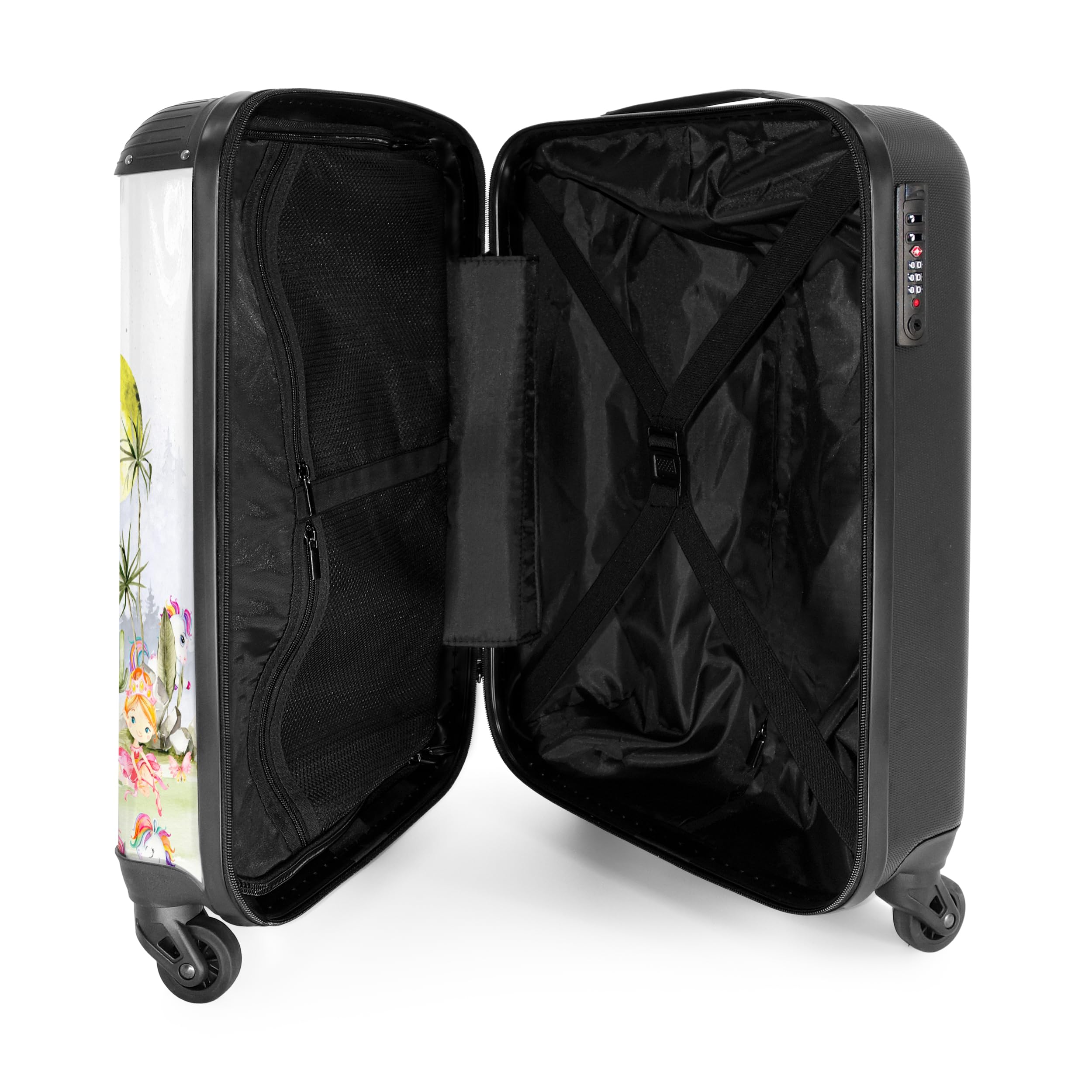 NoBoringSuitcases.com® Kinderkoffer Mädchengeschenke Handgepäck Koffer Reisetasche mit Rollen Kinder - Pink - Einhorn - Regenbogen - Kinder Koffer Madchen Trolley, 55x40x20