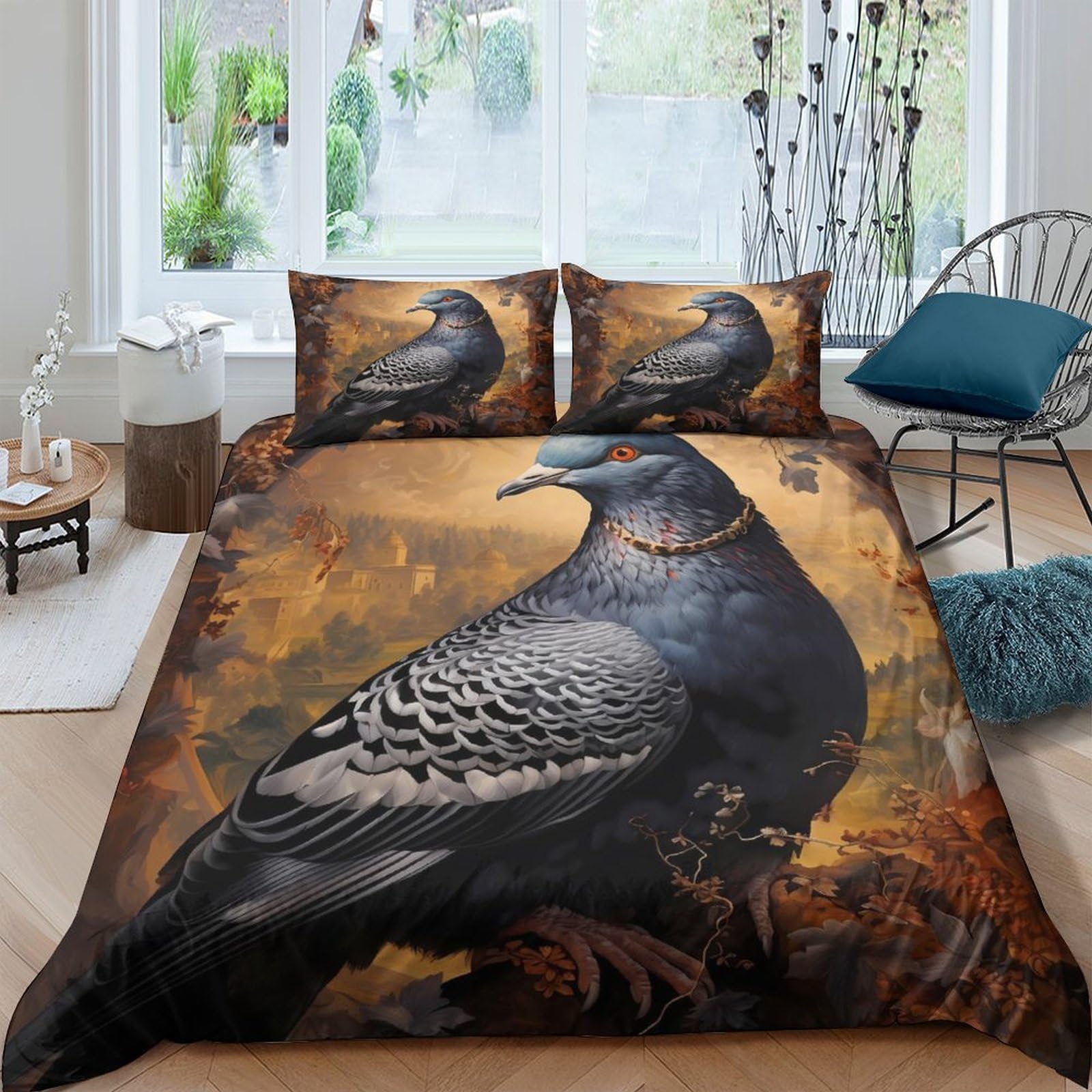 Ctjqhvkz Style-2 3D Printed Black Pigeon Fitted Sheet Microfiber Autumn Leaves Bed Cover For Bedroom Guest Room Dorm Decor Single（135X200cm）