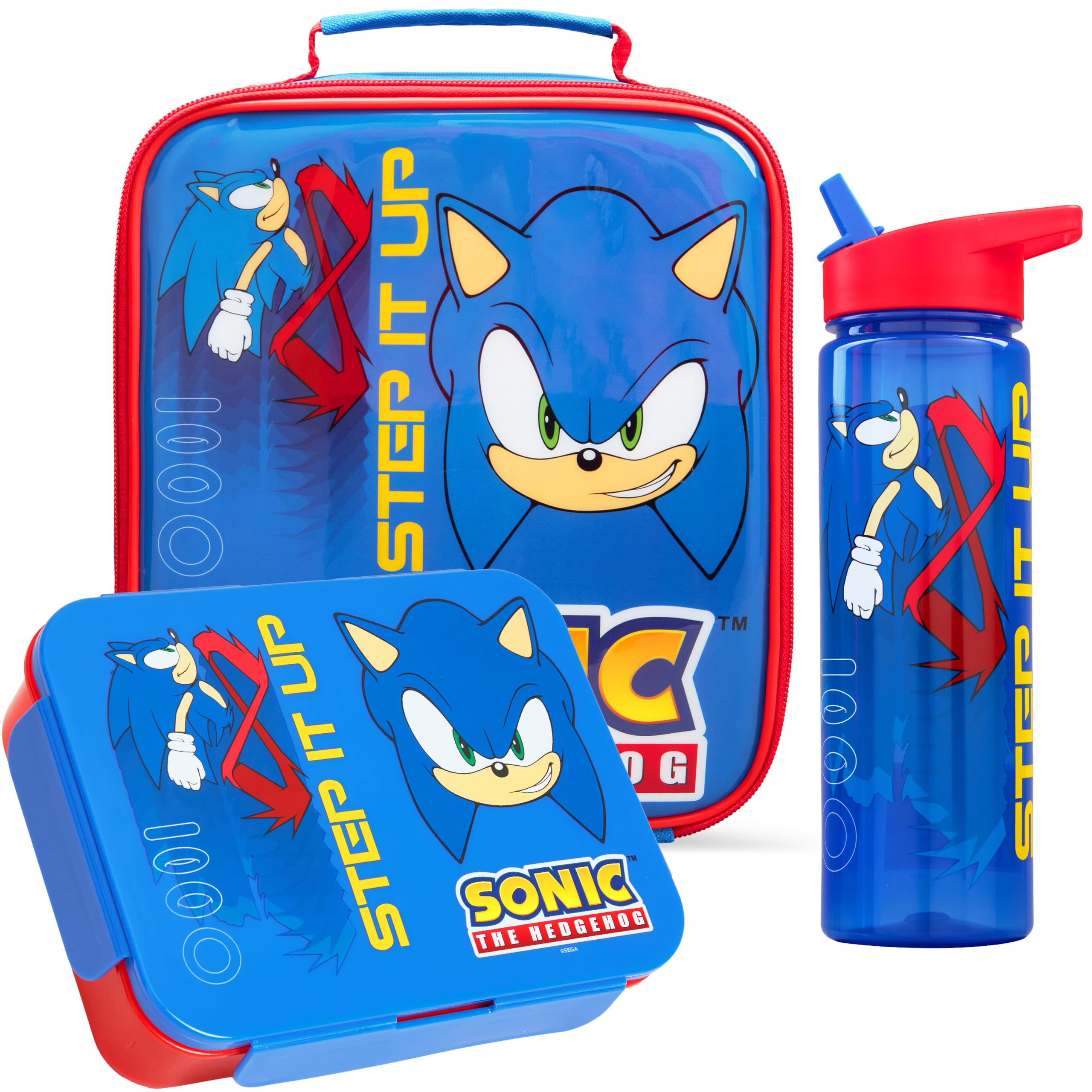 Get Trend Sonic the Hedgehog Kids Insulated Lunch Bag Set, 3 Pcs Lightweight Bento Lunch Box, 600ml BPA-Free Water Bottle with Straw & Cooler Bag, School Supplies Boys Gamer Gifts (Blue Sonic)