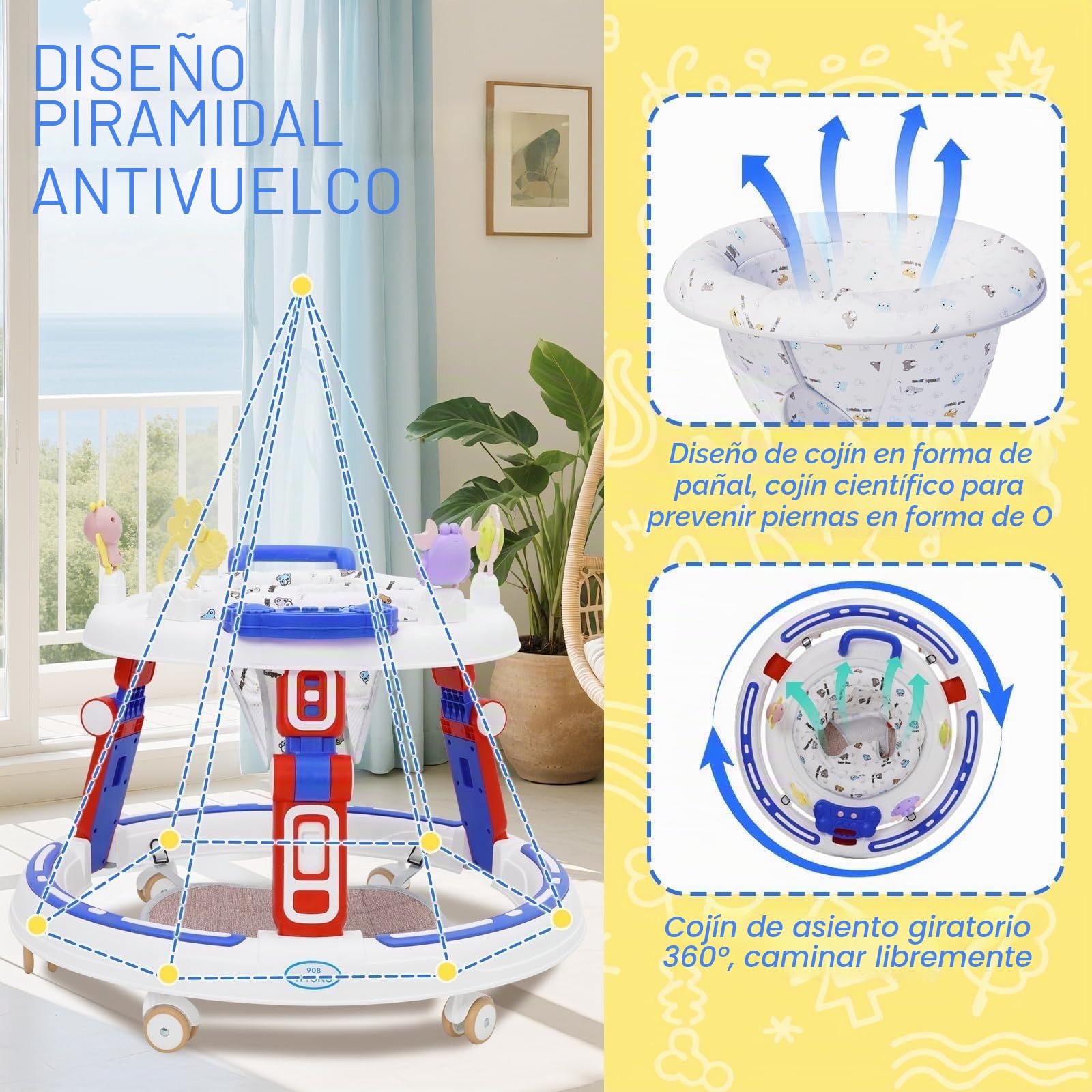 Andador Bebes 5in1,Tacata Bebe Plegable con Altura Música,Plegable Asiento Giratorio 360°, 6 Ruedas Silenciosas,Apto Para Niños y Niñas a Partir de 6 Meses,Azul