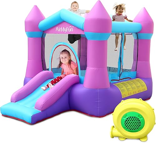 Miniatura 10 de AirMyFun Casa de rebote inflable para niños pequeños con soplador para niños de 3 a 8 años, castillo hinchable con tobogán, casa de rebote