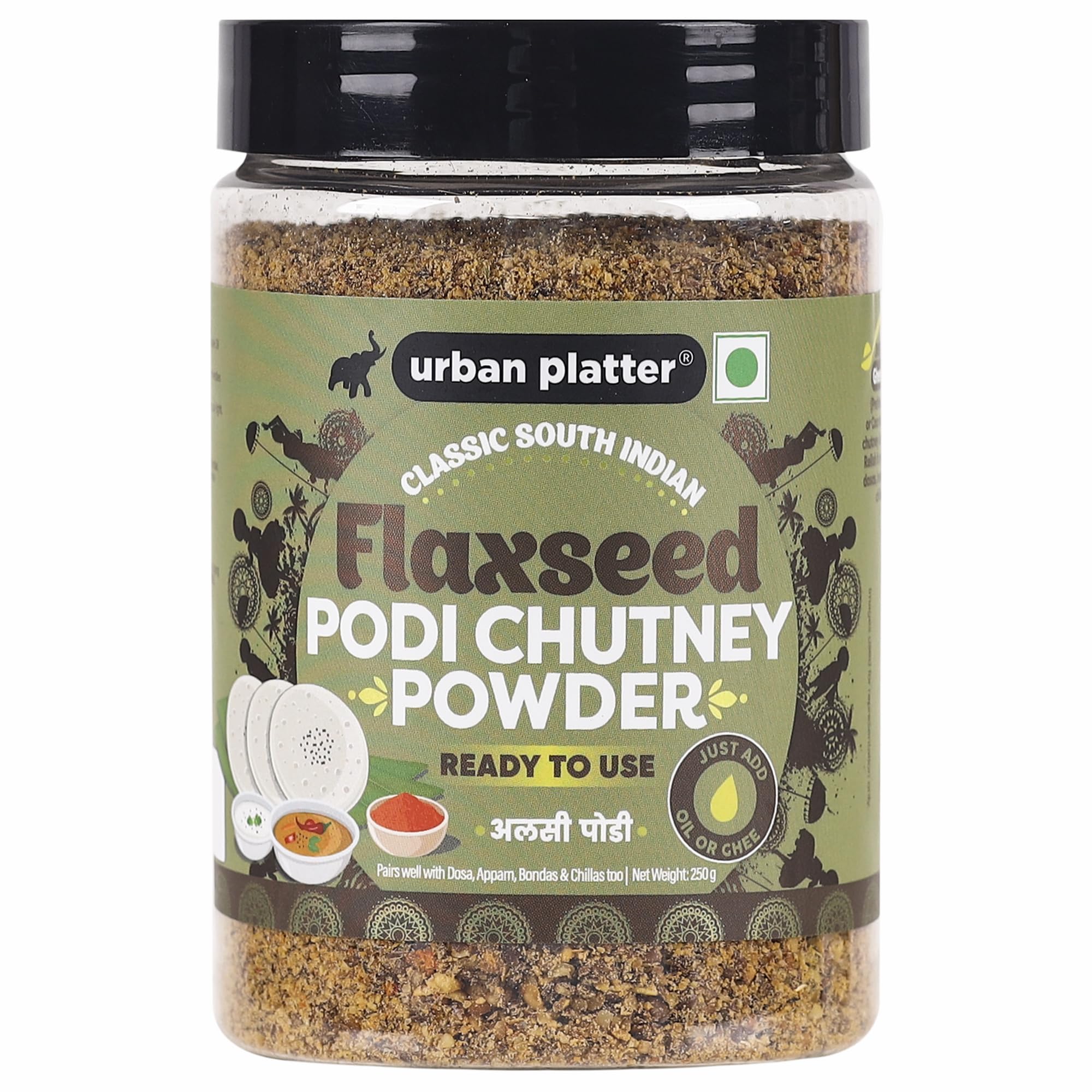 Urban Platter Classic South Indian Flaxseed Podi Chutney Powder, 250g (Ready to use, Just add ghee or Oil)