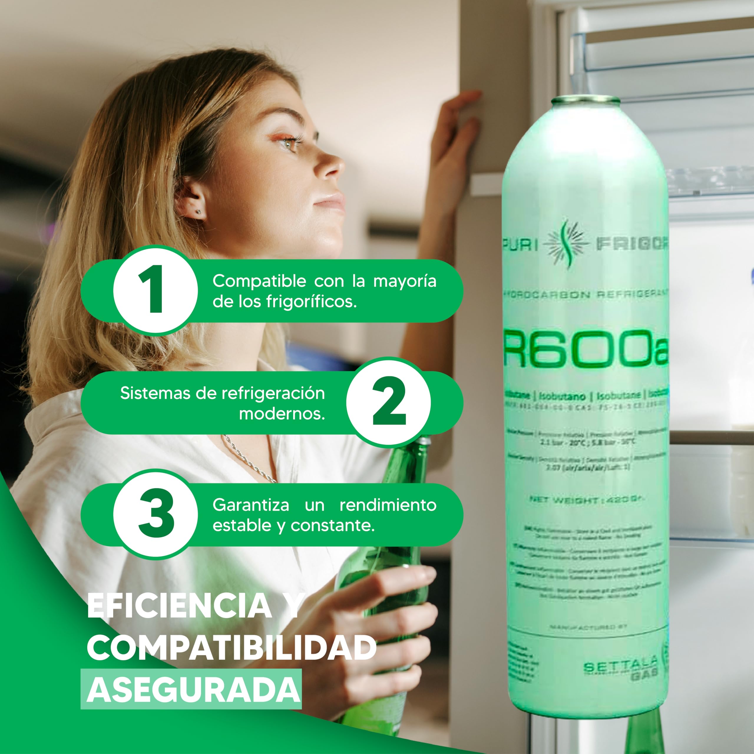 Reporshop - Kit di Ricarica Refrigerante - 1 Bombola da 420 g di Gas Refrigerante R600a - Valvola di Servizio - Tubo di Carica - Compatibile con Frigoriferi, Freezer, Armadi Freddi…