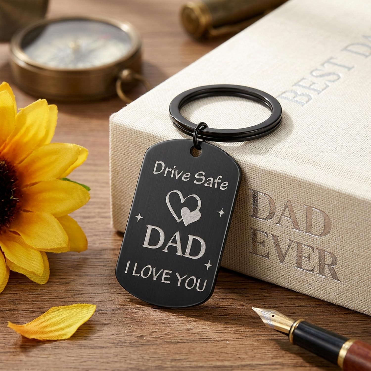 echosari Drive Safe Keychain for Dad, Durable Double-Sided Keychain Dad Birthday Gift from Daughter Son Unique Gift for Him