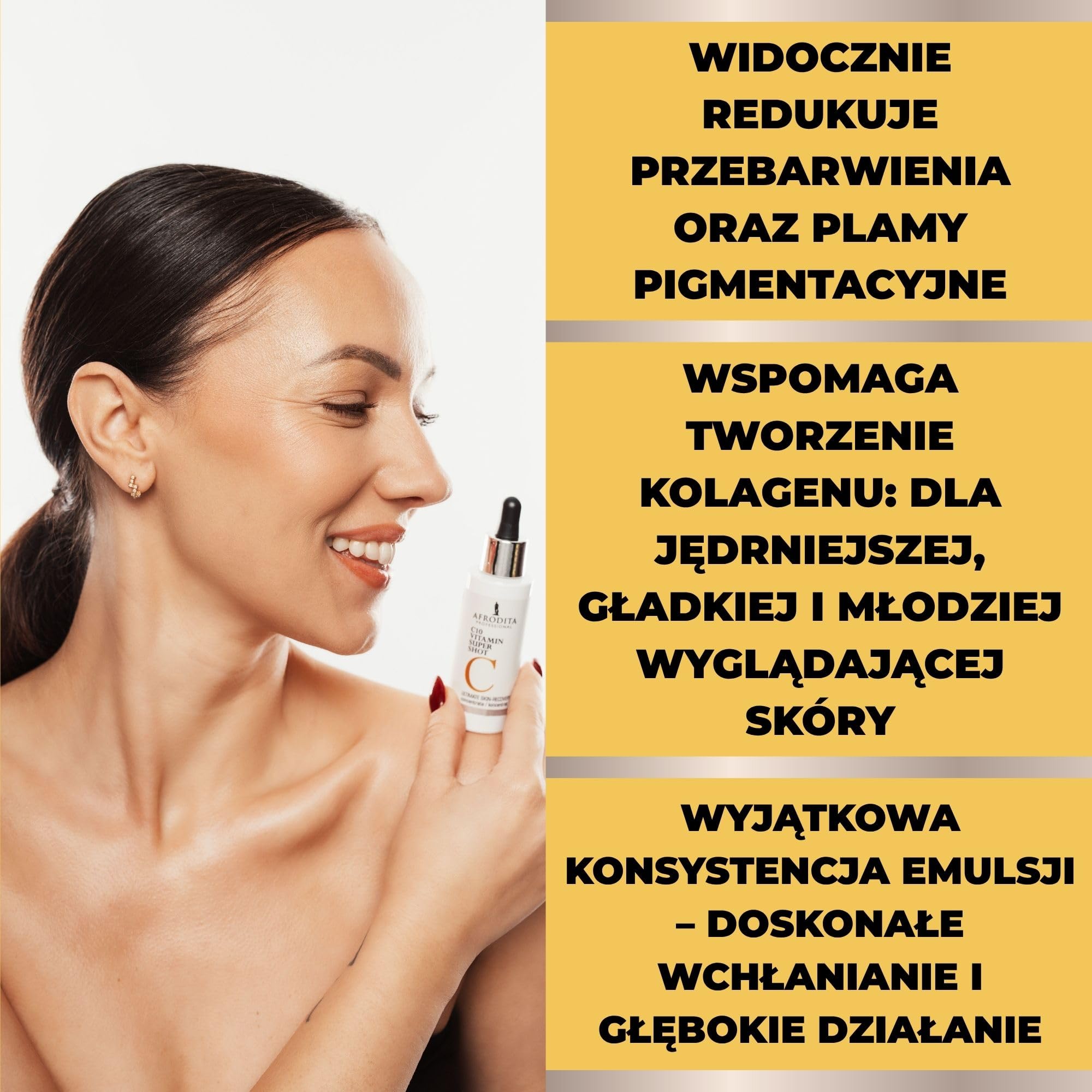 Afrodita Professional C10 serum z witaminą Super Shot | 10% stabilizowana witamina C serum do twarzy przeciw plamom pigmentowym | Rozjaśniające serum przeciw starzeniu się skóry z efektem świecenia