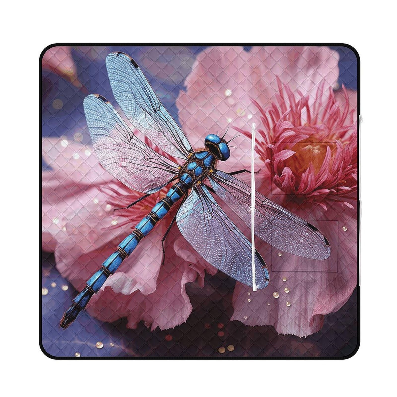 Tapis de pique-nique extérieur étanche avec motif fleur libellule pour randonnée et camping