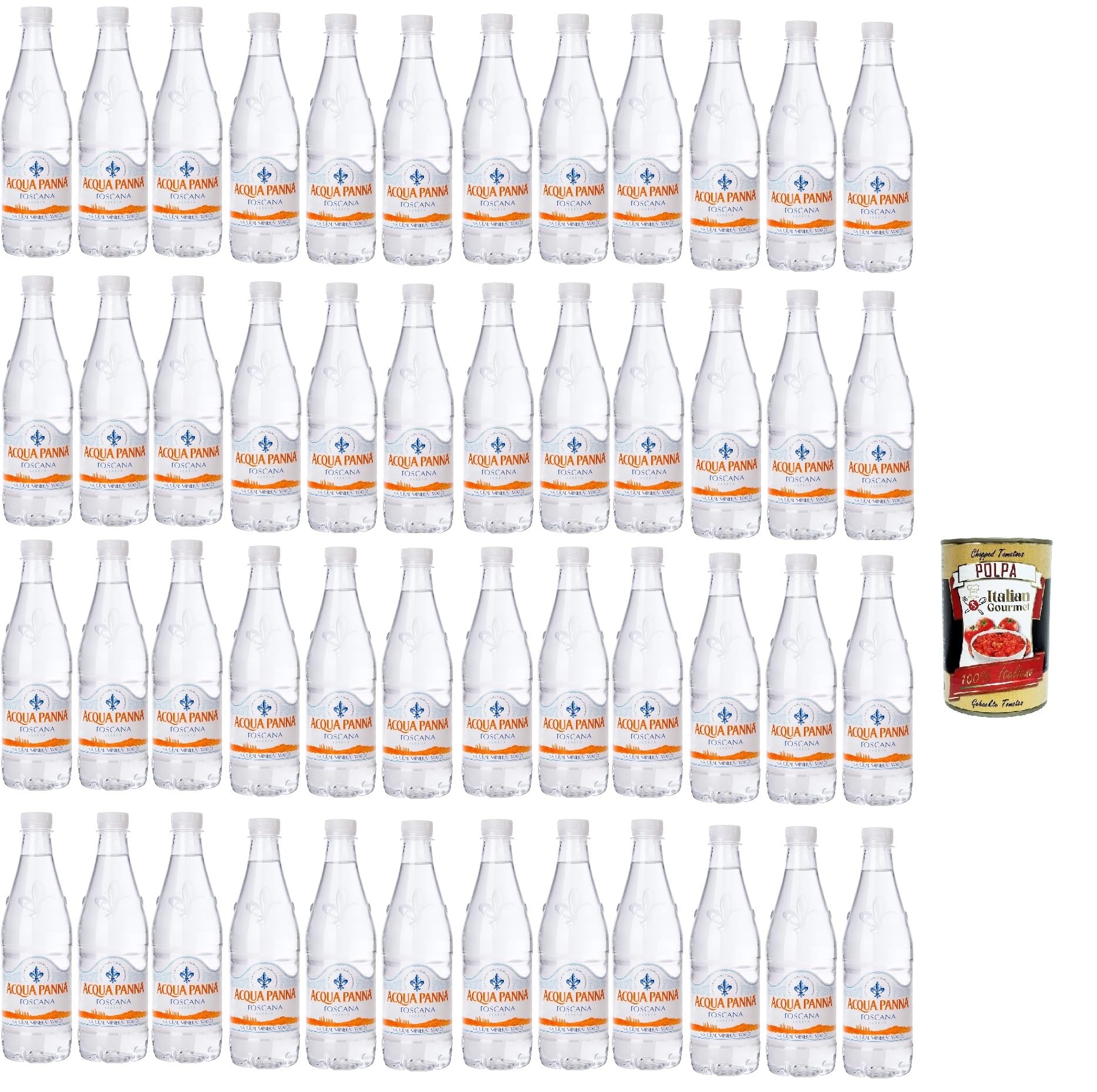 Italian Gourmet Acqua naturale Mineralwasser still italiana 48 x 500ml | Sorgente selezionata, gusto leggero; ohne Kohlensäure für Alltag, Gesamtnettogewicht 24 L + Kostenlos Polpa 400g