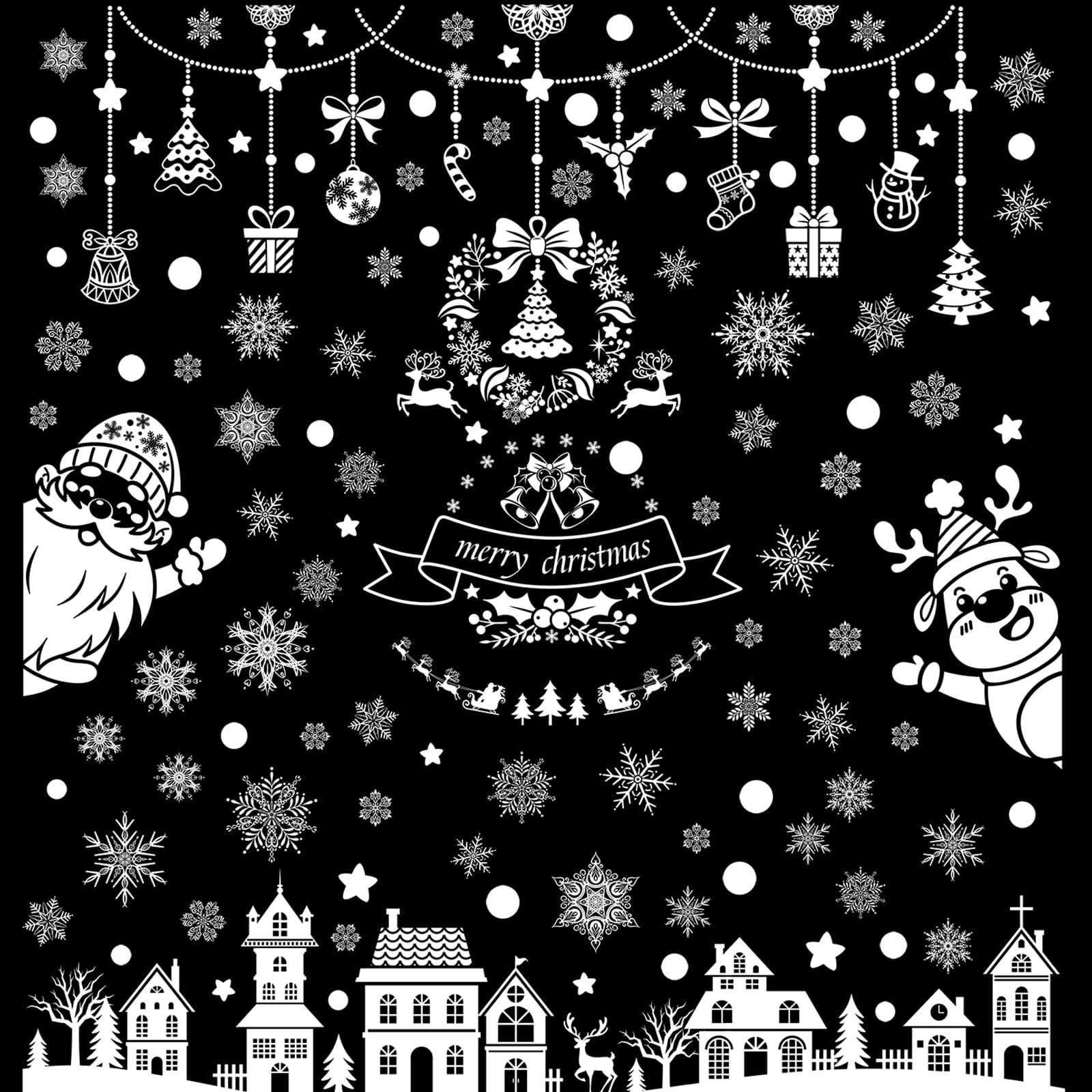 Christmas Window Cling Stickers Reusable Double Sides Xmas Decals for Glass Window Door Decoration (Christmas Window Cling Stickers for A)