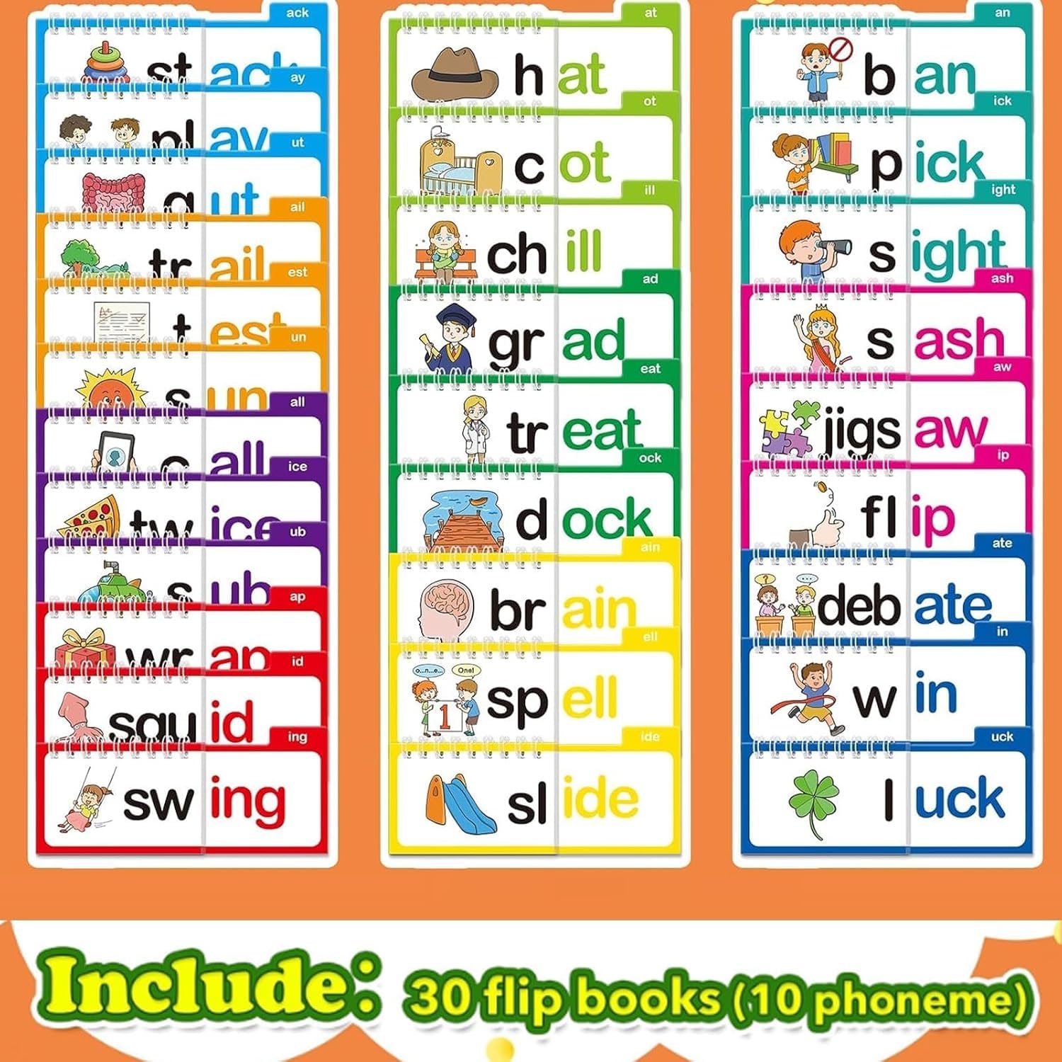 30 Read And Rhyme Flip Books - Word Family Learning Cards For Kids