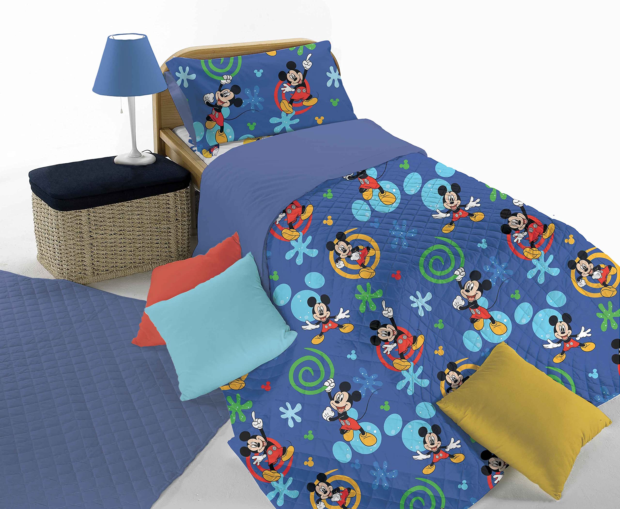 hermet Mickey Mouse, Copriletto Trapuntato Singolo, 170x270 cm, Trapuntino Leggero Primaverile Imbottito, 100% Cotone, Prodotto Ufficiale Disney