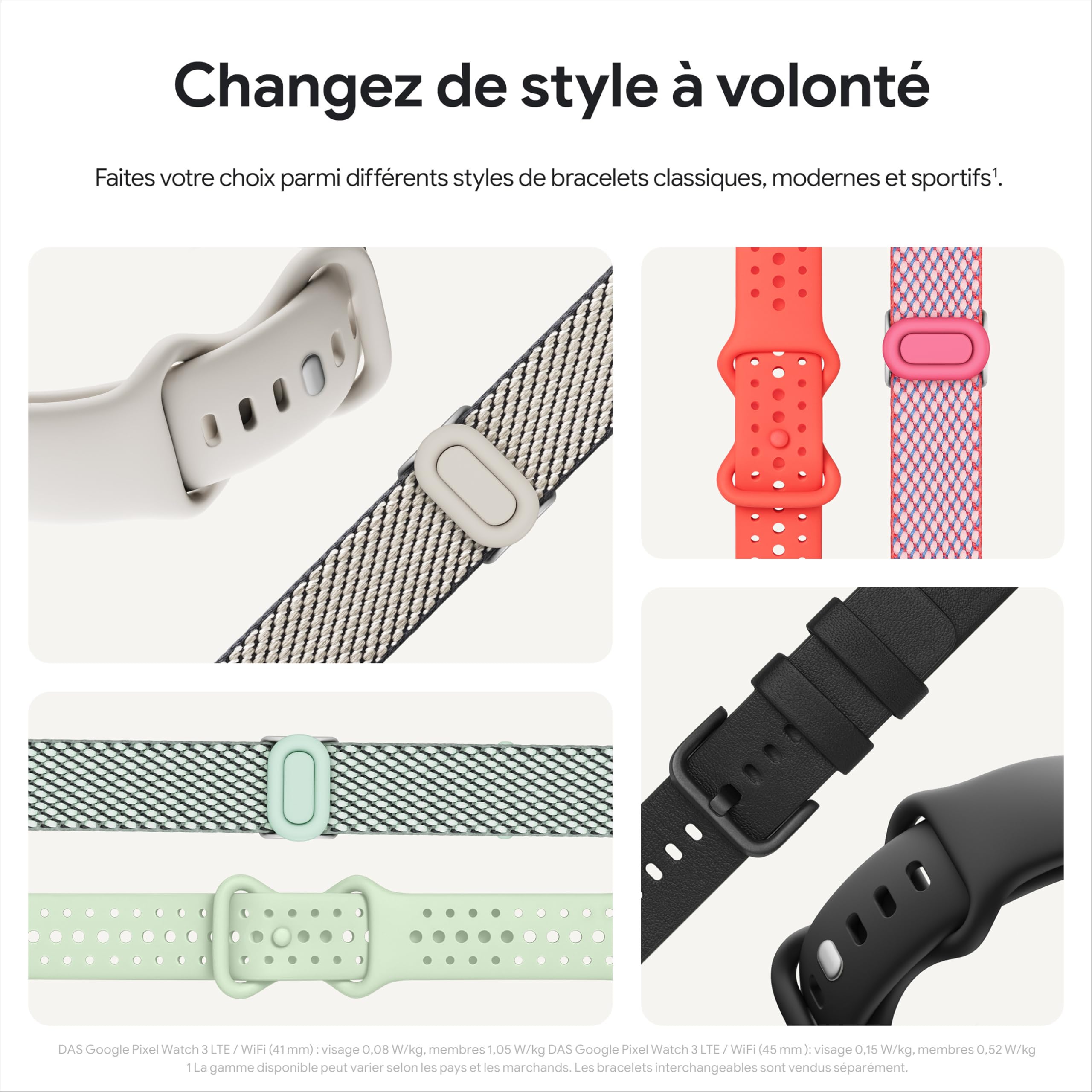 Google Pixel Watch 3 (45 mm) — Boîtier Noir Mat — Bracelet Noir Volcanique — Wi-FI