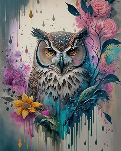 Kits de pintura de diamantes 5D para adultos, kit de arte de diamantes de flor de búho de fantasía para adultos, kits de arte de gemas de diamantes