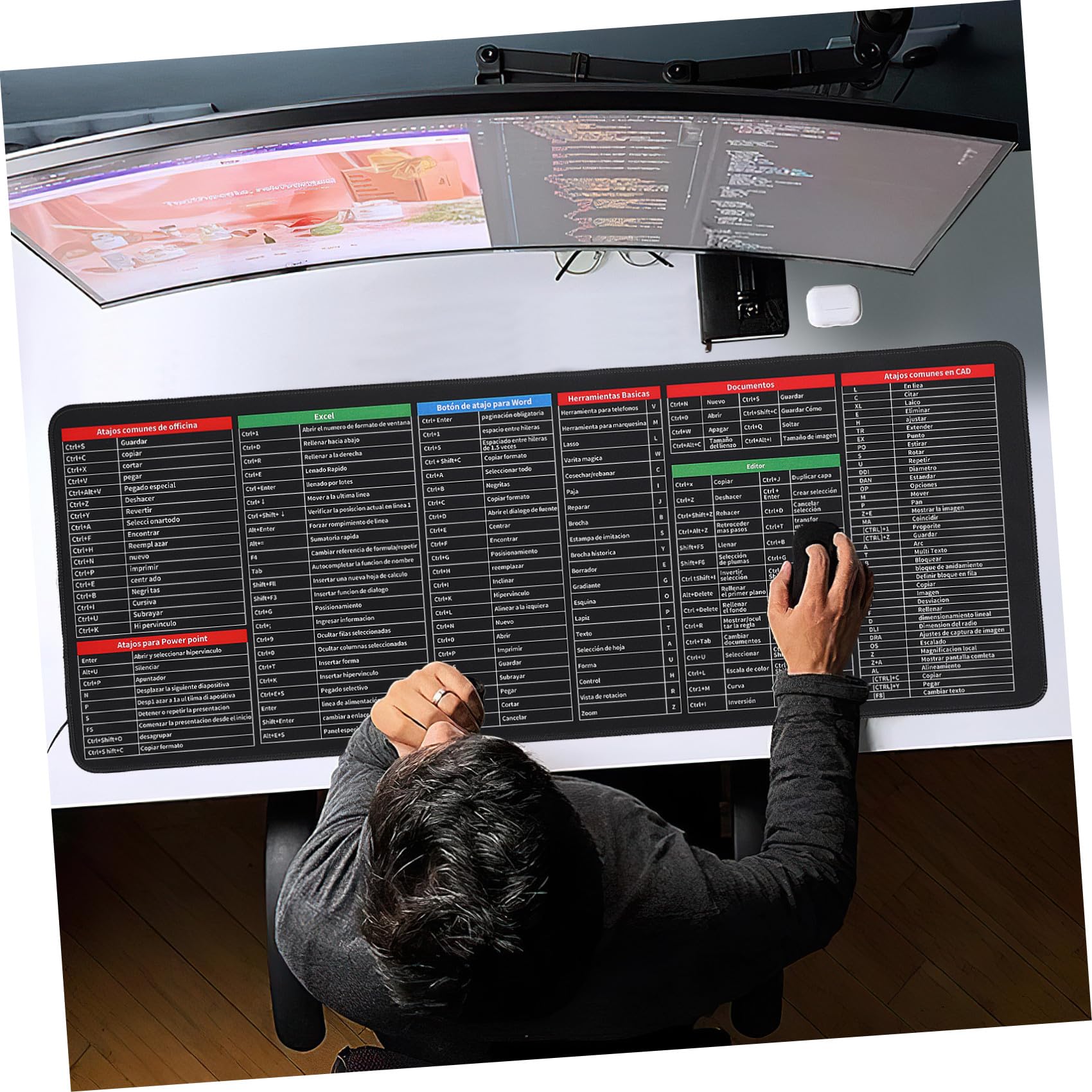 Tappetino per Mouse e Tastiera Scorciatoie da Tastiera in Spagnolo 31 X 12 Pollici in Gomma e Tessuto Antiscivolo per Scrivania Gaming e Studenti
