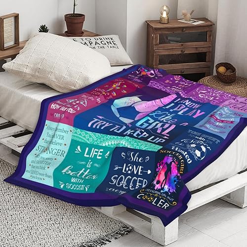 Miniatura 6 de Manta de fútbol ultra suave y cálida, manta de franela para amantes del fútbol, mantas de equipo de fútbol, regalos para niñas, adultos y niños, 50