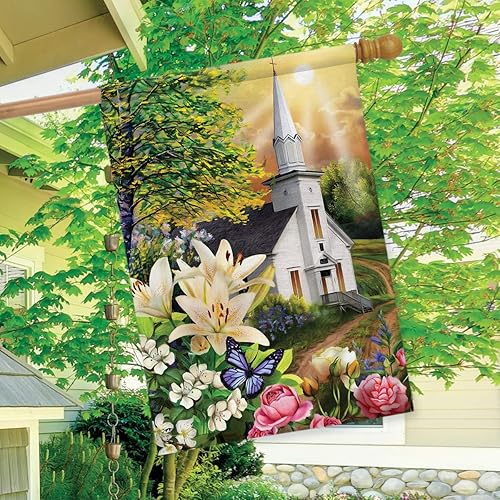 Miniatura 9 de Bandera religiosa para el hogar, con diseño de Pascua, con palomas, cruz y lirios, 28 x 40 pulgadas