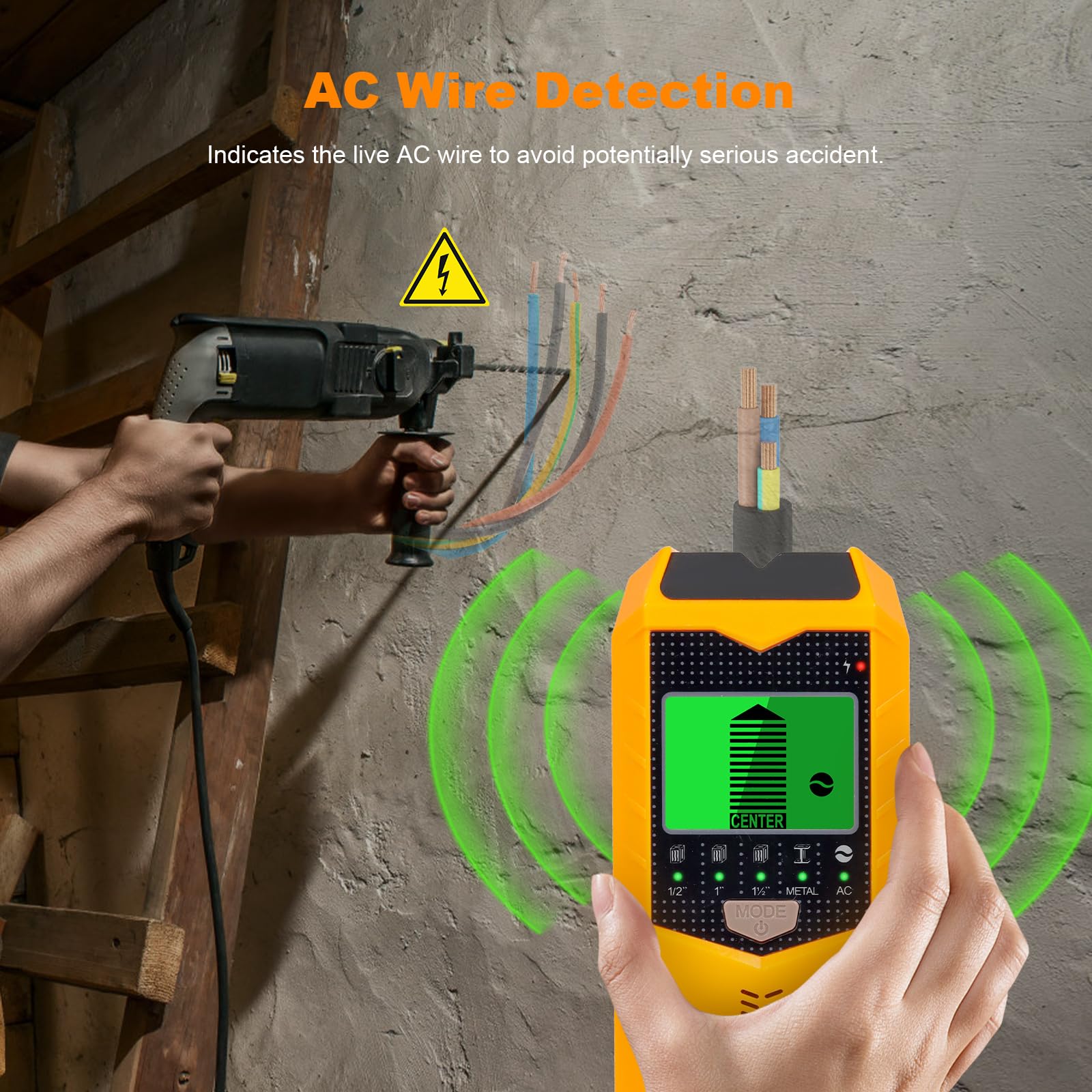 Escáner de pared, detector de pernos 5 en 1 con chip de microprocesador inteligente y pantalla LCD HD, buscadores de haz para centro y borde de madera, cable de CA, viga, metal y tubería,