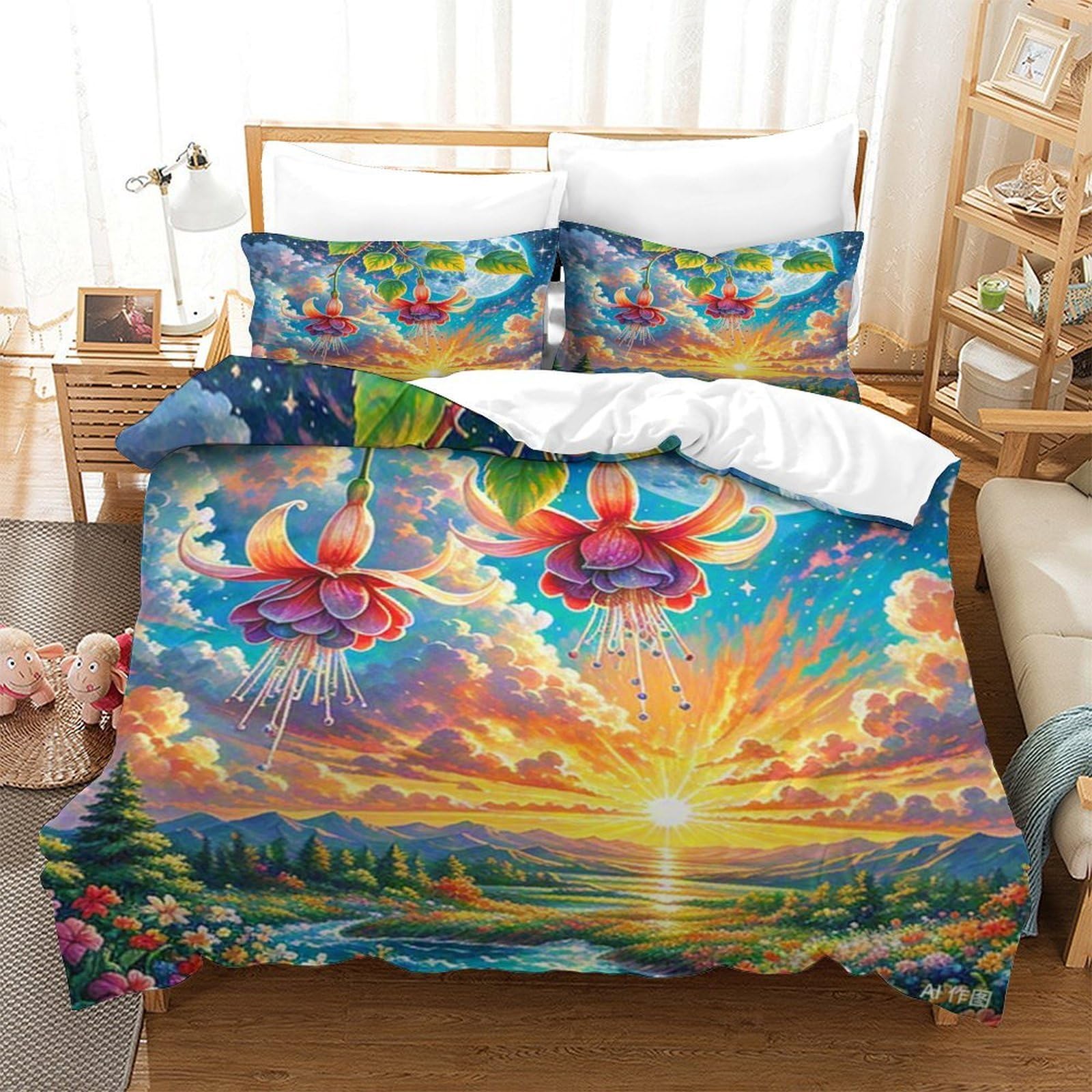 Parure de lit 3D Fuchsie en microfibre ultra douce pour chambre de fille