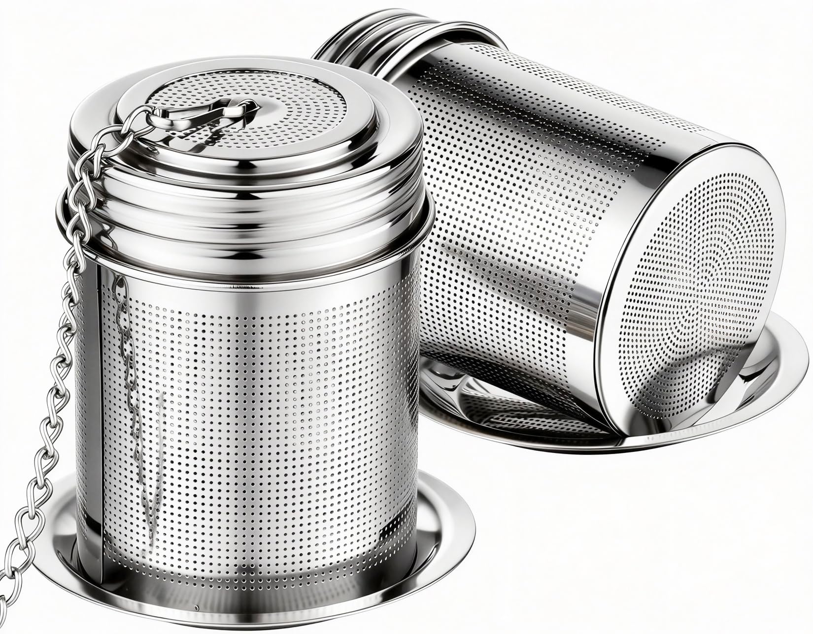2Packs Tea Filter,Cooking Infuser with Extra Fine Mesh Tea Ball Strainers Threaded Connection 304 Stainless Steel with Extended Chain Hook to Brew Loose Leaf Tea,Spices & Seasonings
