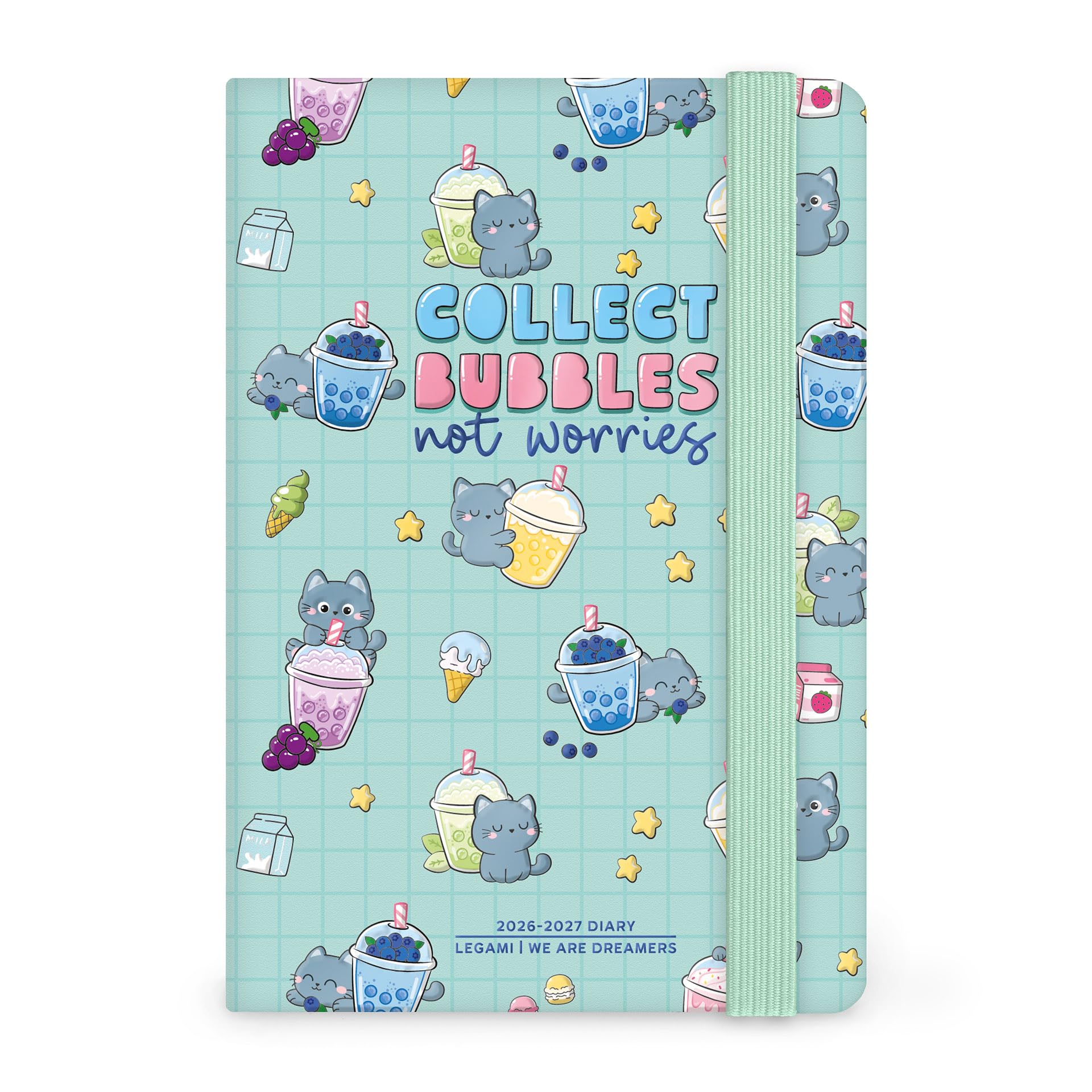 Legami Kitty Bubble Tea Weekly Planner with Notebook 2026-2027, 16 Months, Small, Diary from September 2026 to December 2027, Closure with Elastic Band, FSC Certified Paper, 9.5 x 13.5 cm