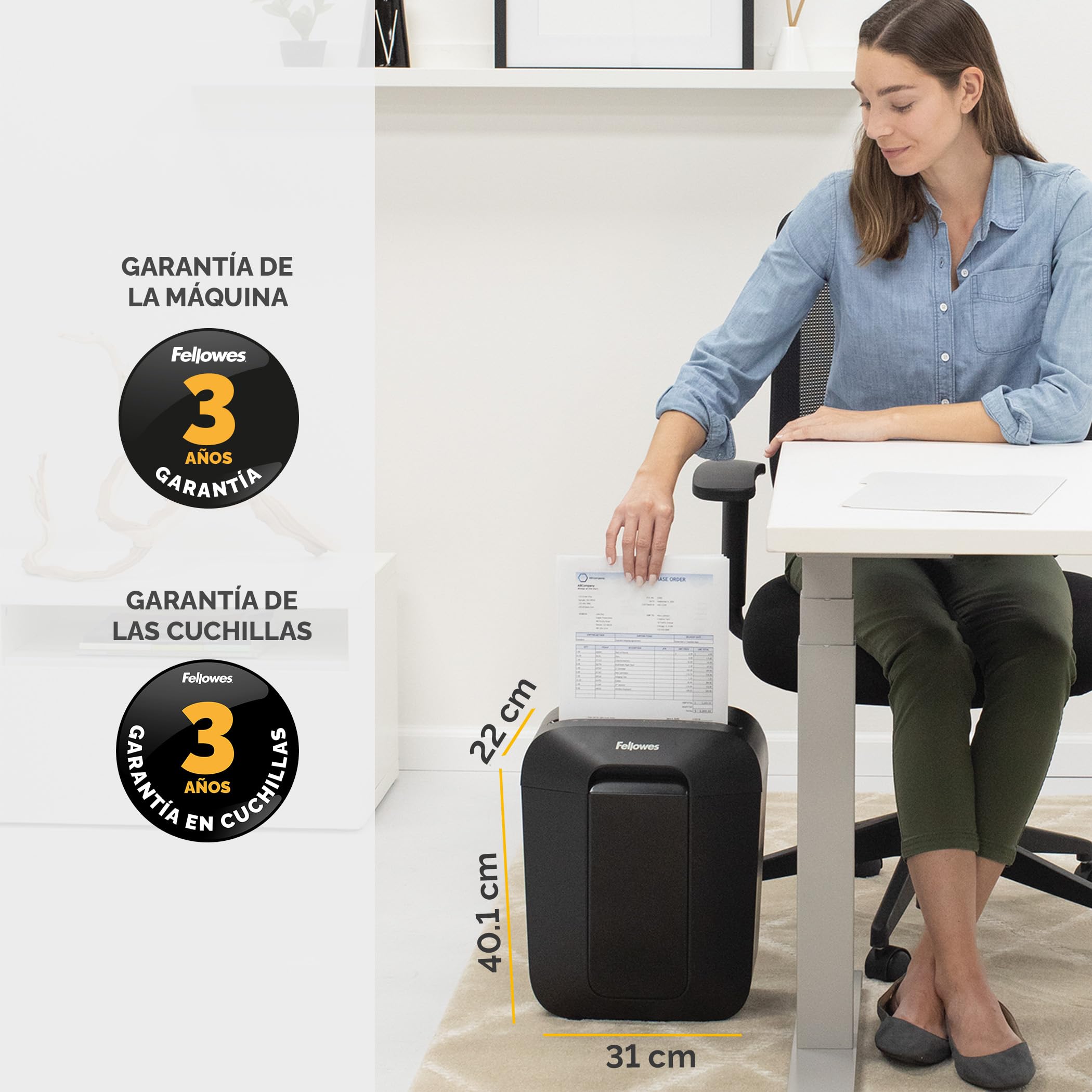 Fellowes Trituradora de Papel LX50, Corte en partículas, destruye hasta 9 Hojas, Uso Personal, con Bloqueo de Seguridad, Negro + Aceite lubricante para destructoras de papel, 355 ml