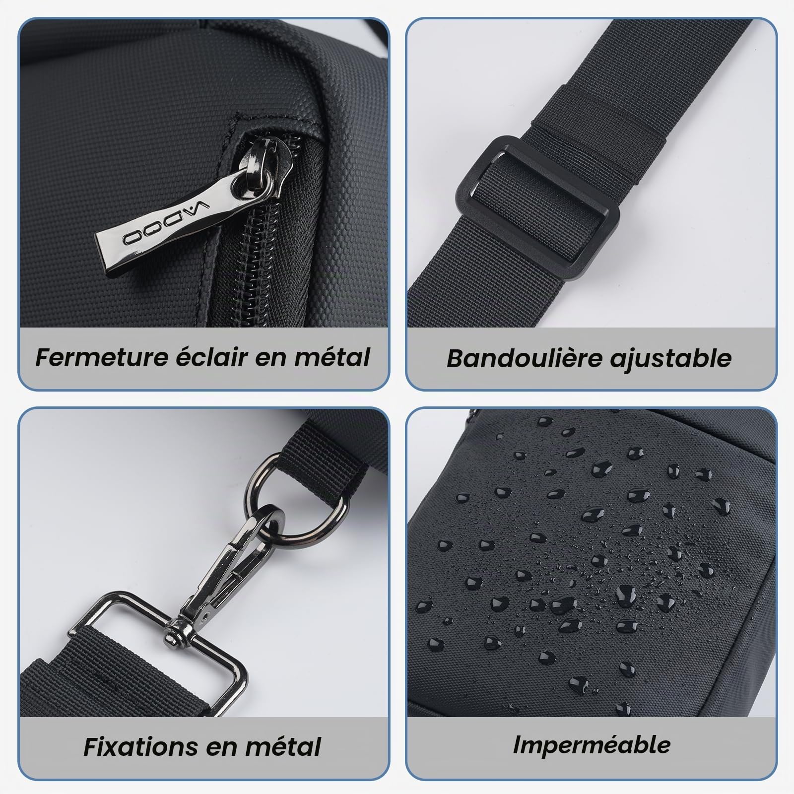 BROADREAM Sac à Bandoulière pour homme et femme, Sling Bag avec blocage RFID, petit sac à bandoulière étanche, Sac Banane Bandouliere pour Voyage Sports de Plein Air