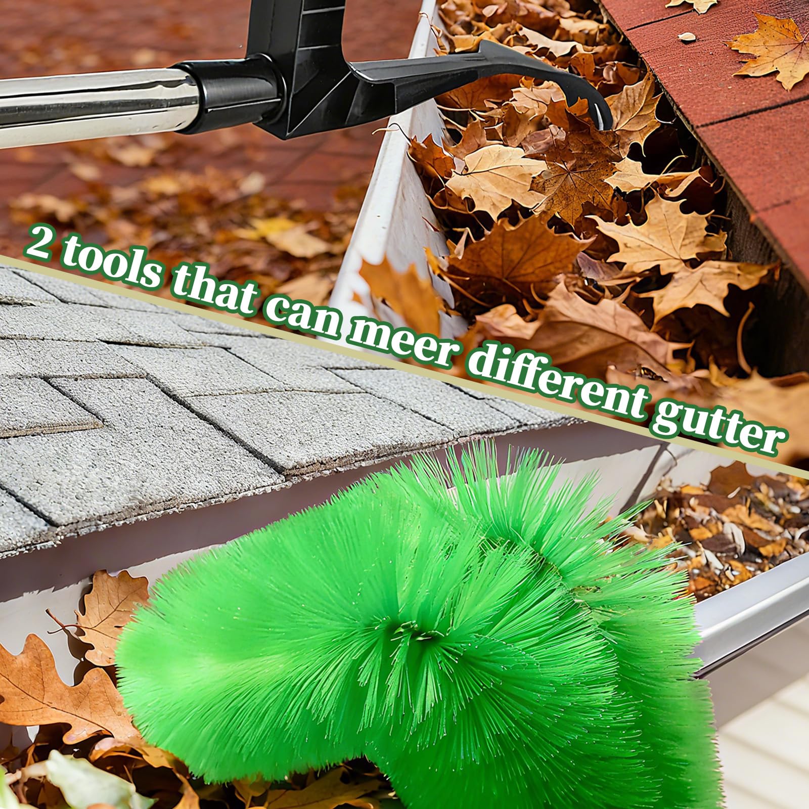 Nettoyeur de gouttières 400 cm - Brosse et cuillère de nettoyage 2 en 1 - Nettoyeur de gouttières avec manche télescopique pour nettoyer les feuilles, les fenêtres, les lustres
