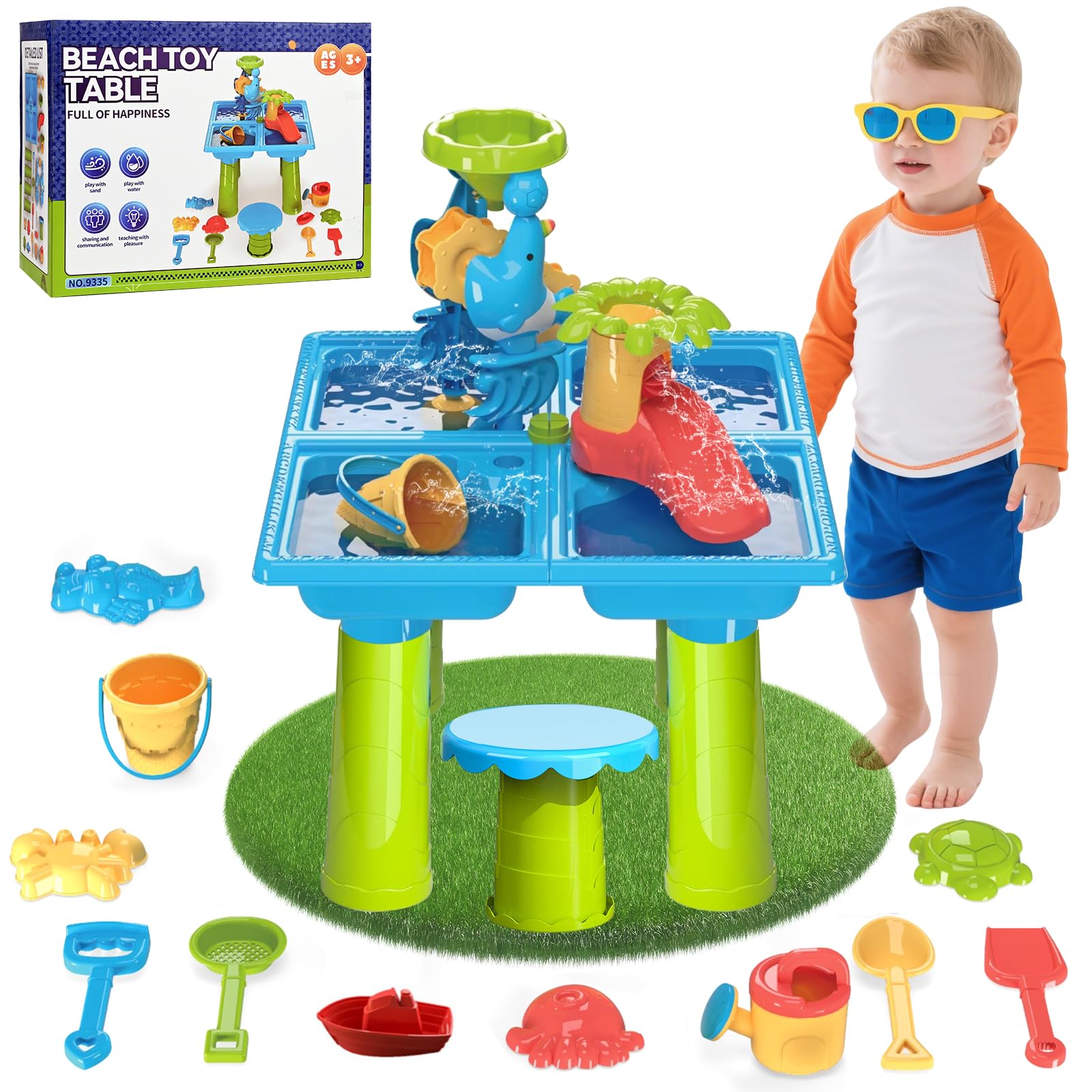 Diealles Shine Wasserspieltisch, Multifunktional Wassertisch Kinder Outdoor, Sand und Wasserspieltisch ab 1 2 3 4 Jahre, Wasser Spieltisch Kinder Outdoor Strand Sommer Aktivität