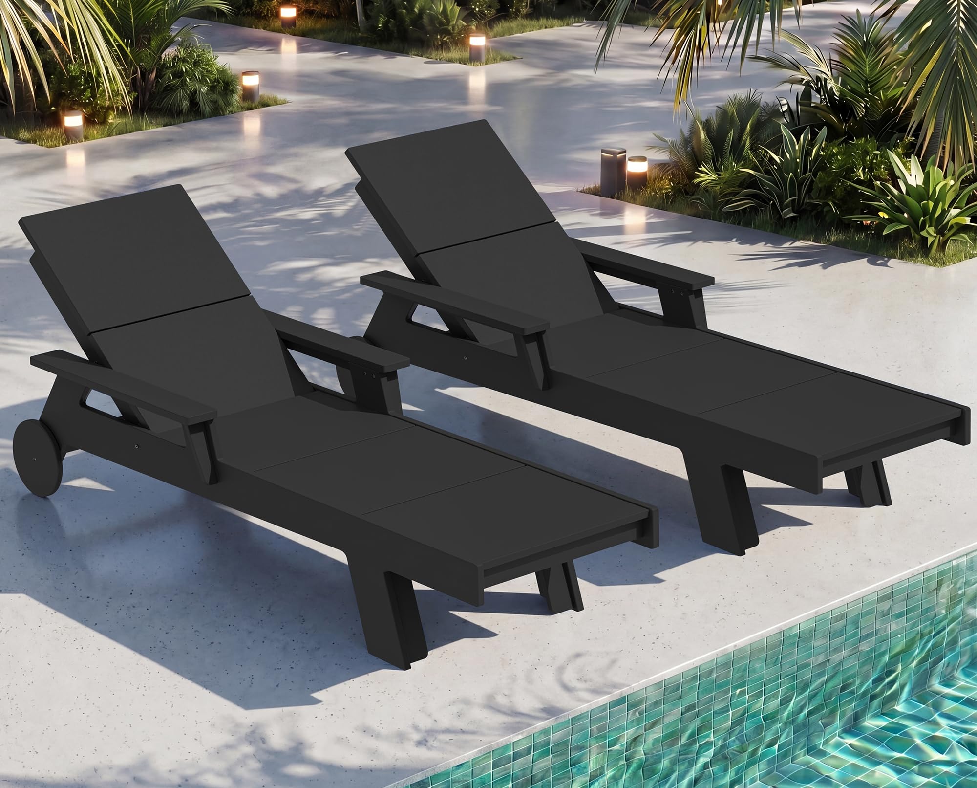 SERWALL Oversized Outdoor Chaise Lounge Set of 2, Premium HDPE Lounge Chair