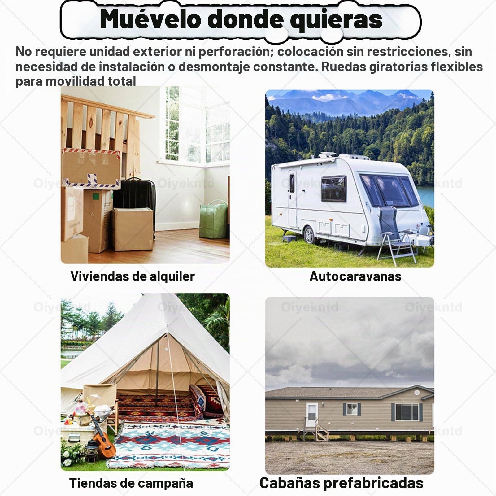 Aire acondicionado portátil, unidad compacta y pequeña de bajo consumo (280 W) con control remoto, modo dual de refrigeración y deshumidificación, temporizador de 24 horas y funcionamiento silencioso