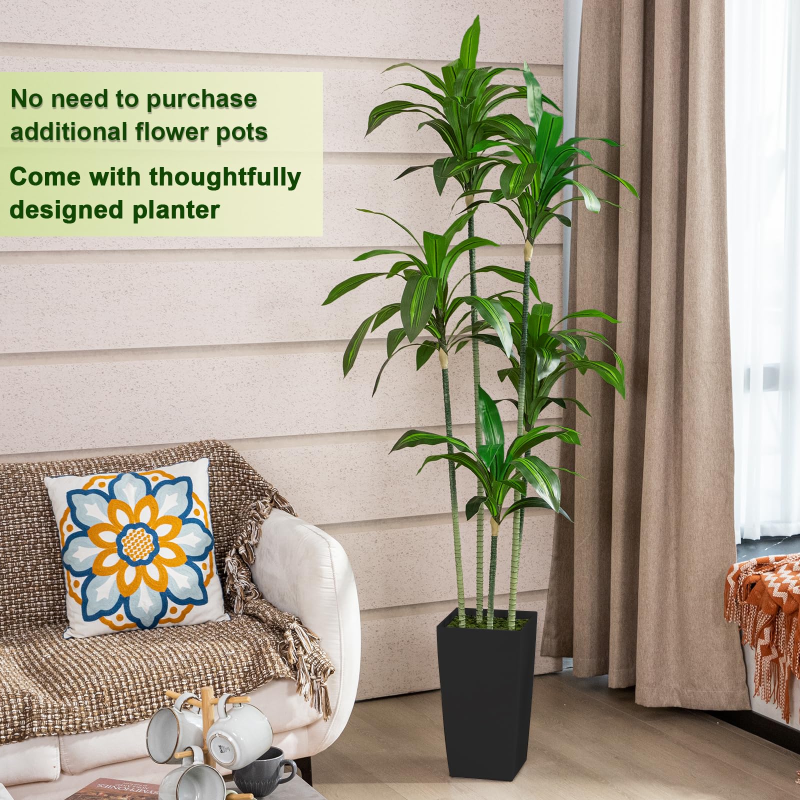 Plantas De Interior Oairse Plantas Falsas De 41 Cm En Macetas Negras, Planta Planta Artificial Mediana