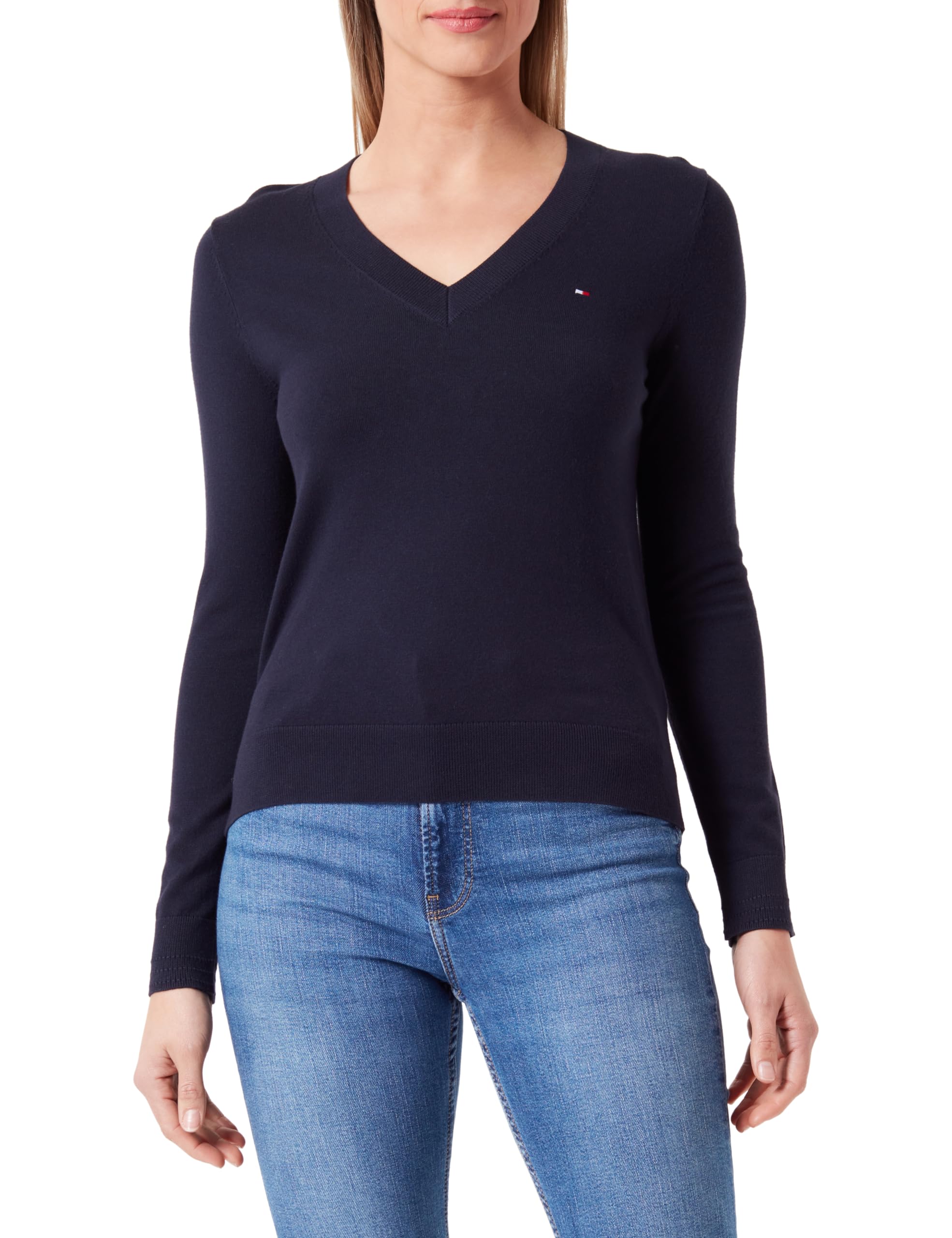 Tommy Hilfiger Women’s Cotton Jersey Stitch V-Neck Jumper