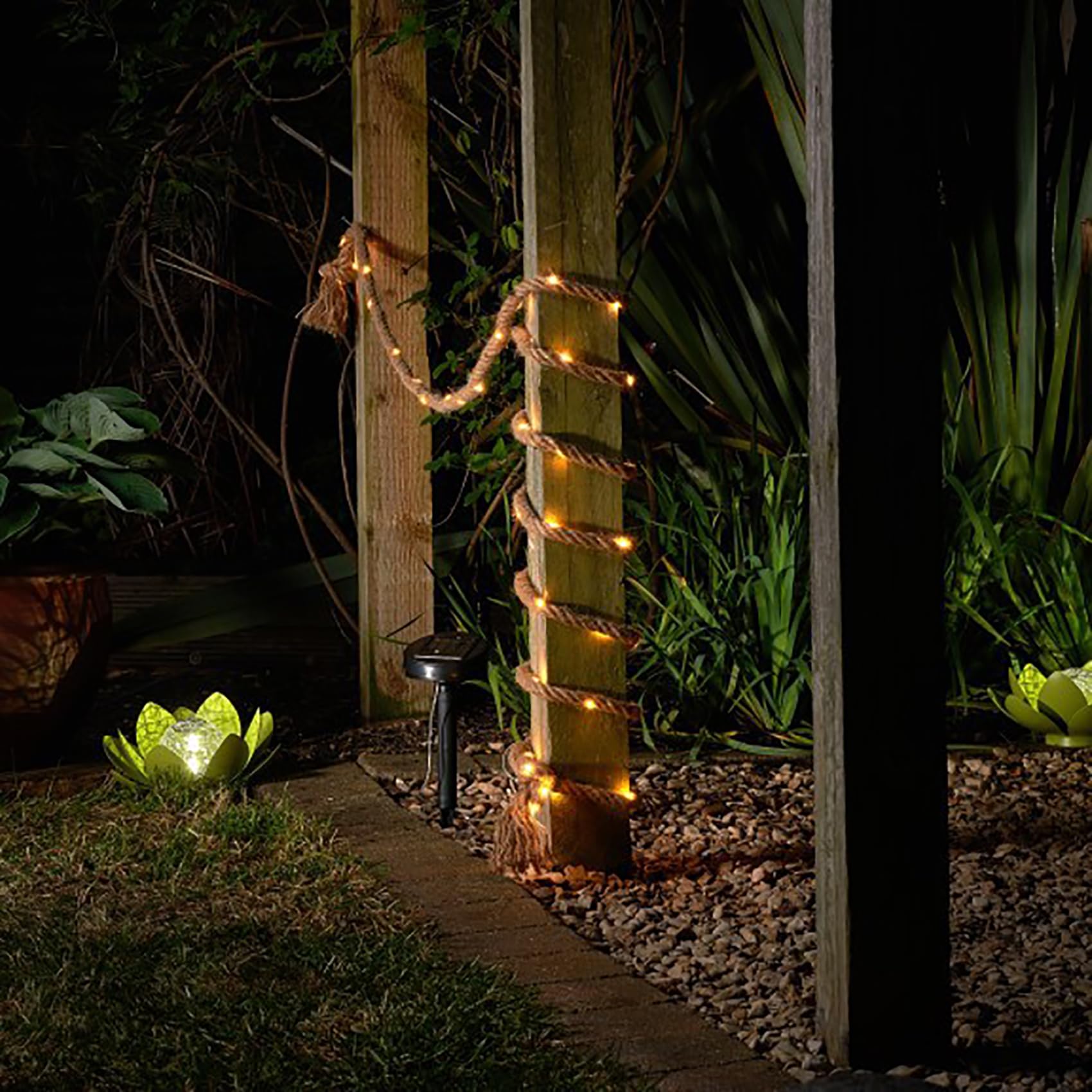 Solar Lichterkette Seil Aussen Wetterfest Sisalstern Beleuchtet Lampe Vintage LED Hanfseil Gartenleuchte Deko für Garten Terrasse Balkon Bäume Weihnachten (10M 200 LED)