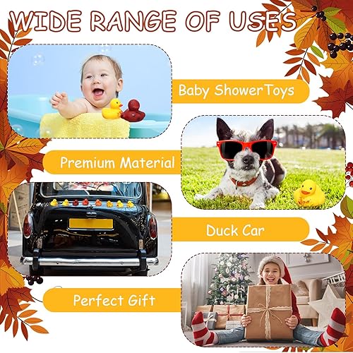 Miniatura 4 de Patos de goma de Acción de Gracias de 1.38 pulgadas, patos de goma de otoño con patrones de hojas de calabaza, juguetes de bañera con temática de