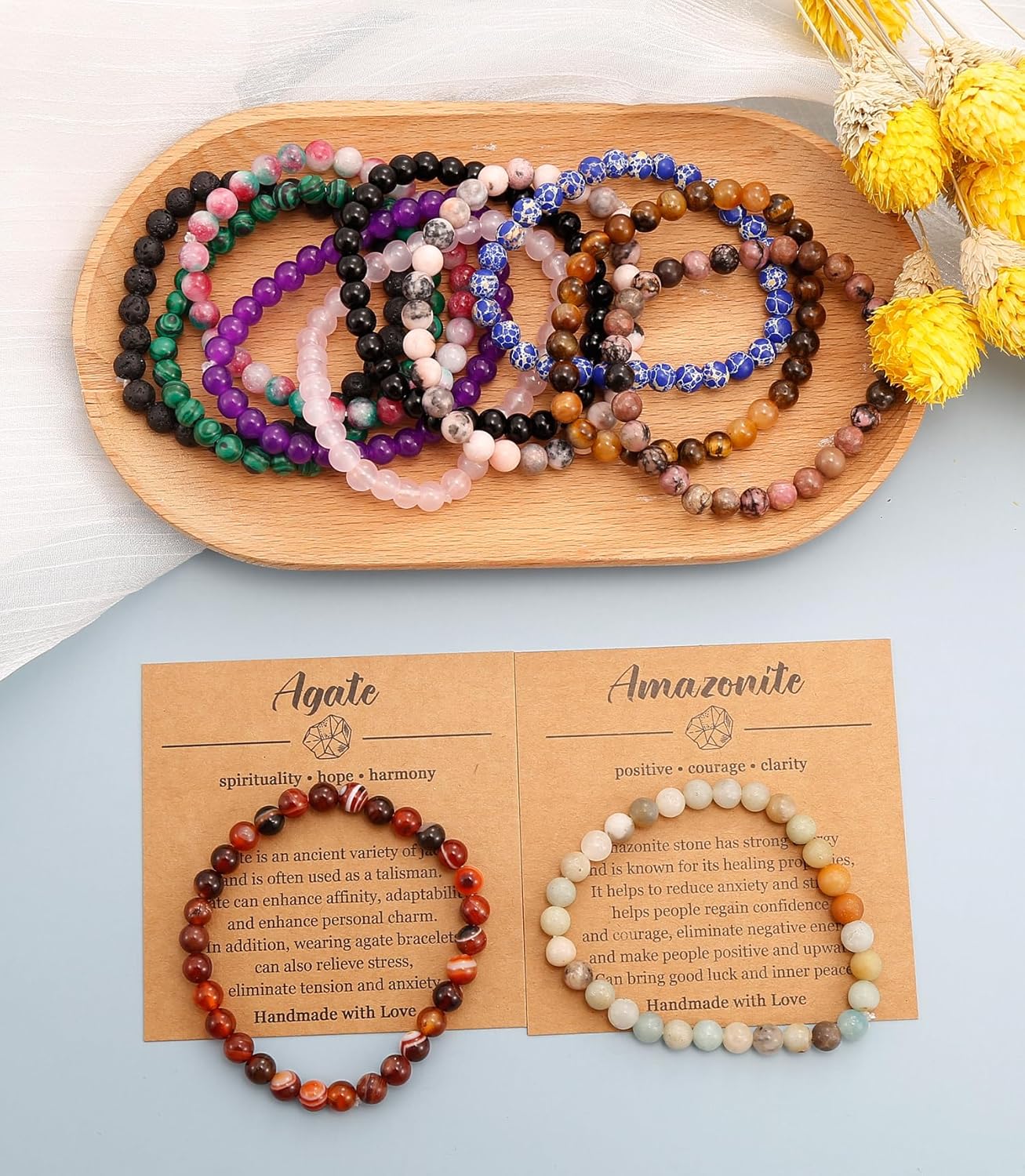 BOMAIL 12PCS 6MM Gemstones Beaded Bracelet for Women Healing Crystal Stone Bracelets Round Beads Semi-Precious Stretch Bracelet Set Unisex Jewelry - Image 7