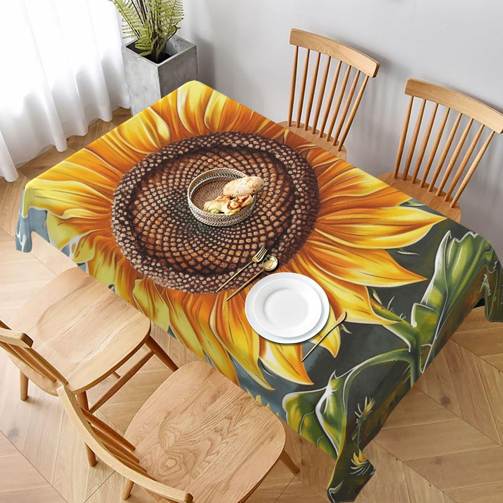 WPKJU You are My Sunshine Sunflower Printed Tablecloth 60x90 in Water Resistant Table Cover Washable Rectangle Table Cloth for Dining Tables
