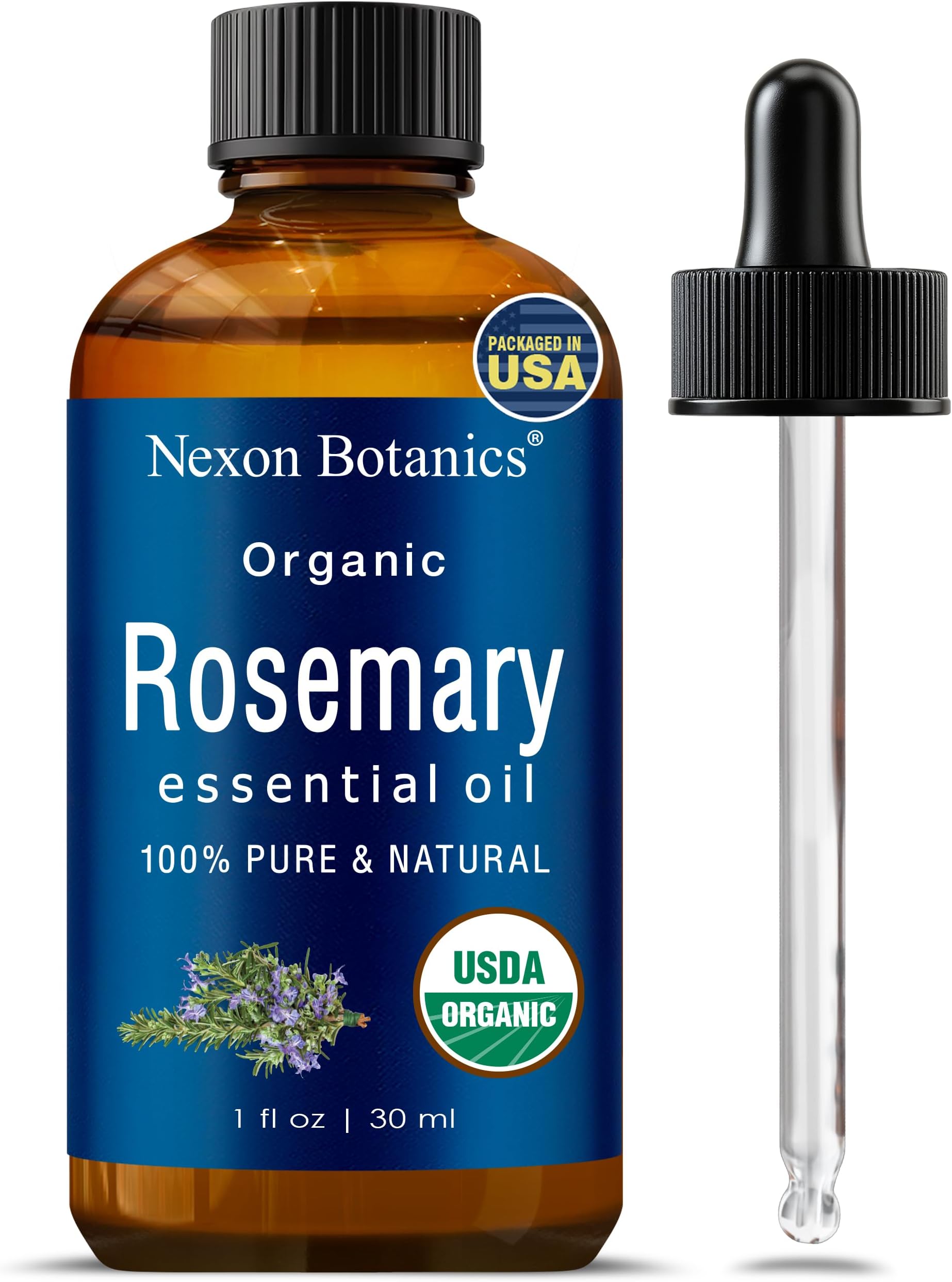 Organic Rosemary Essential Oil 30 ml - Pure, Natural Oil for Aromatherapy, Diffusers, DIY, Candle and Soap Making Scent - Nexon Botanics