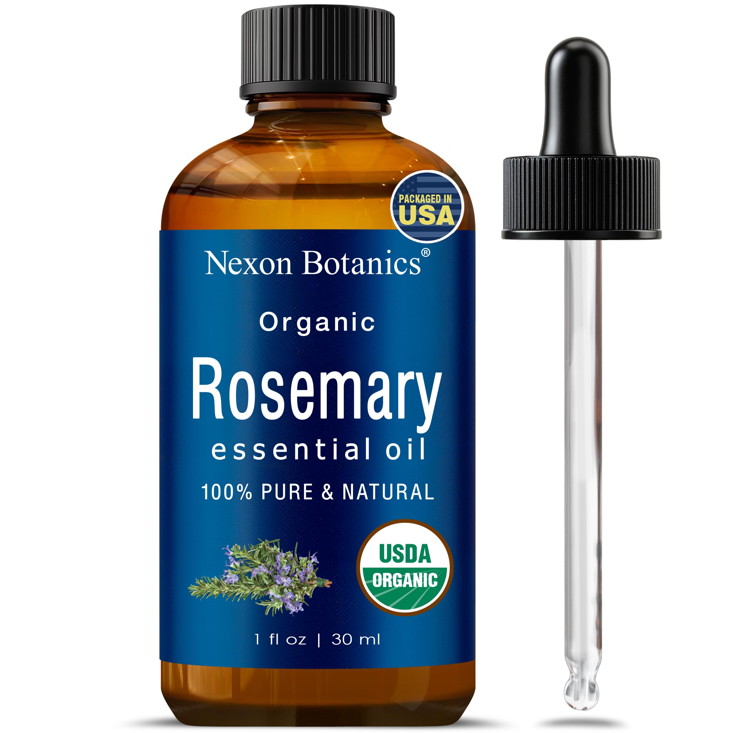 Organic Rosemary Essential Oil 30 ml - Pure, Natural Oil for Aromatherapy, Diffusers, DIY, Candle and Soap Making Scent - Nexon Botanics