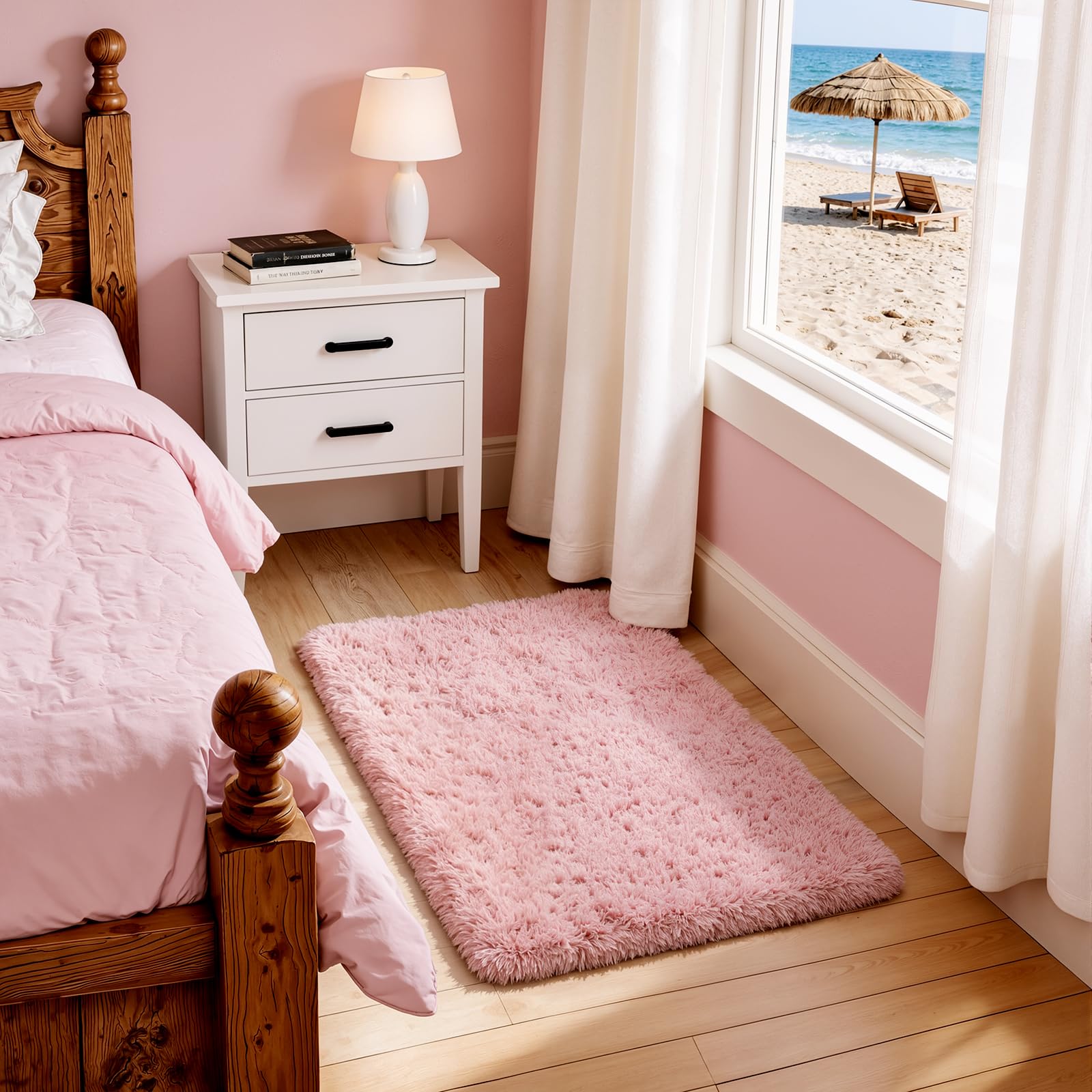Ophanie Small Rug Washable Non Slip Throw Bedside Area Rugs, Fluffy Soft Pink Mini Bedroom Carpet, Affordable Door Entryway Indoor Inside Front Entrance Dog 2x3 Mat, Home Decor Aesthetic, Nursery